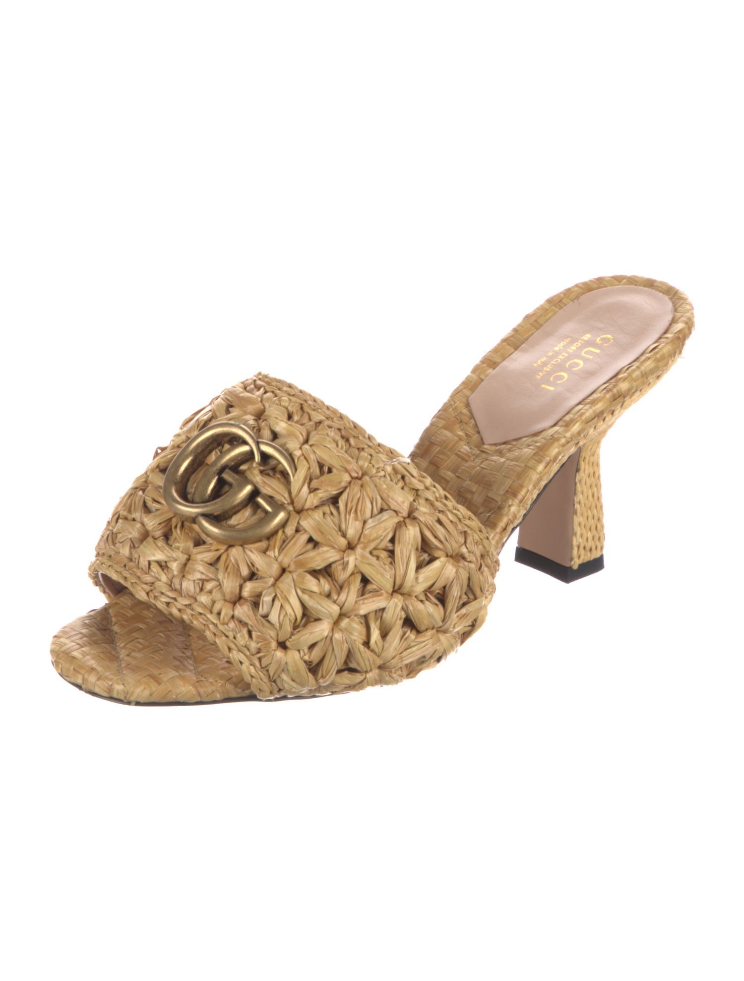 Gucci Double G Logo Raffia Slides