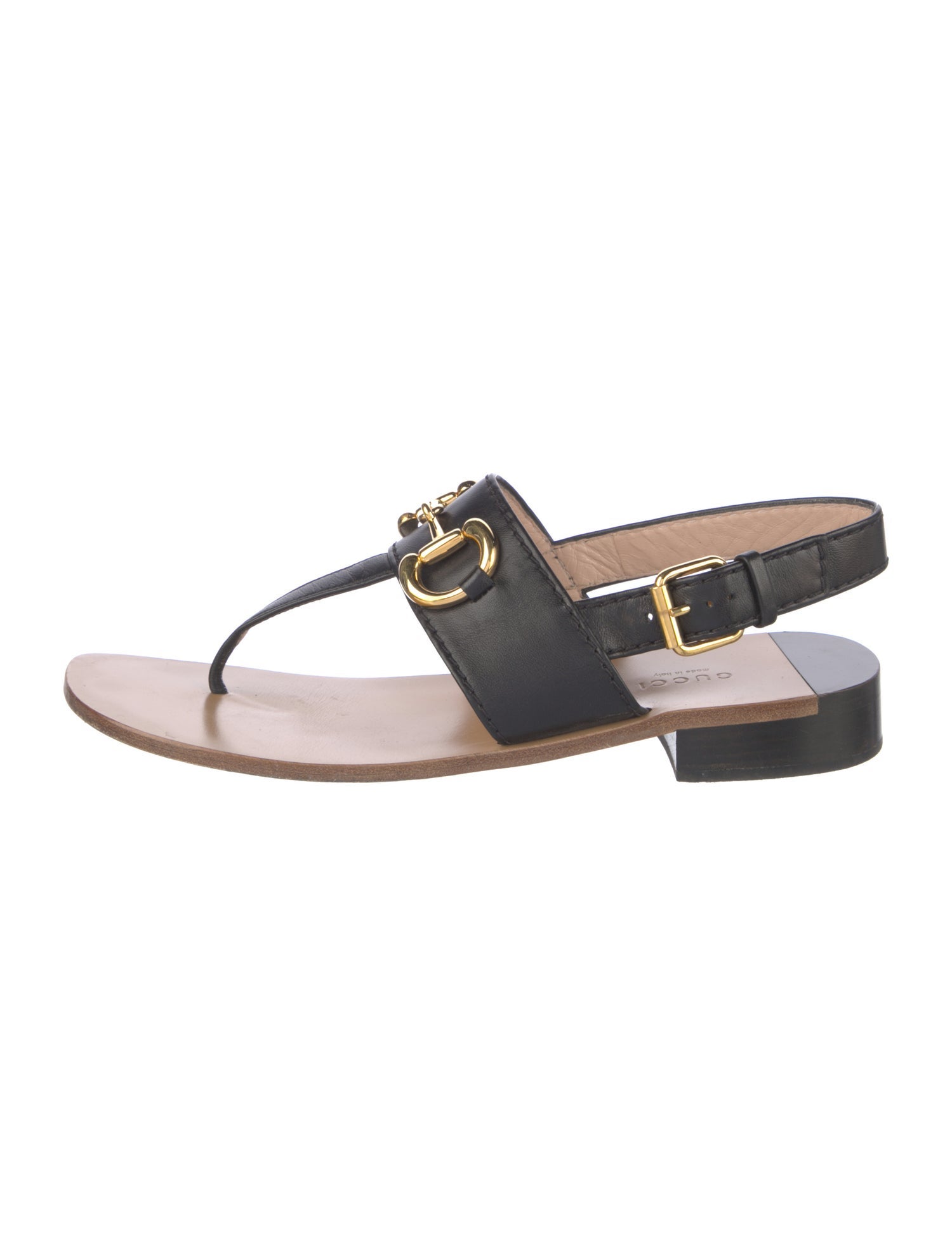 Gucci Horsebit Accent Leather Slingback Sandals