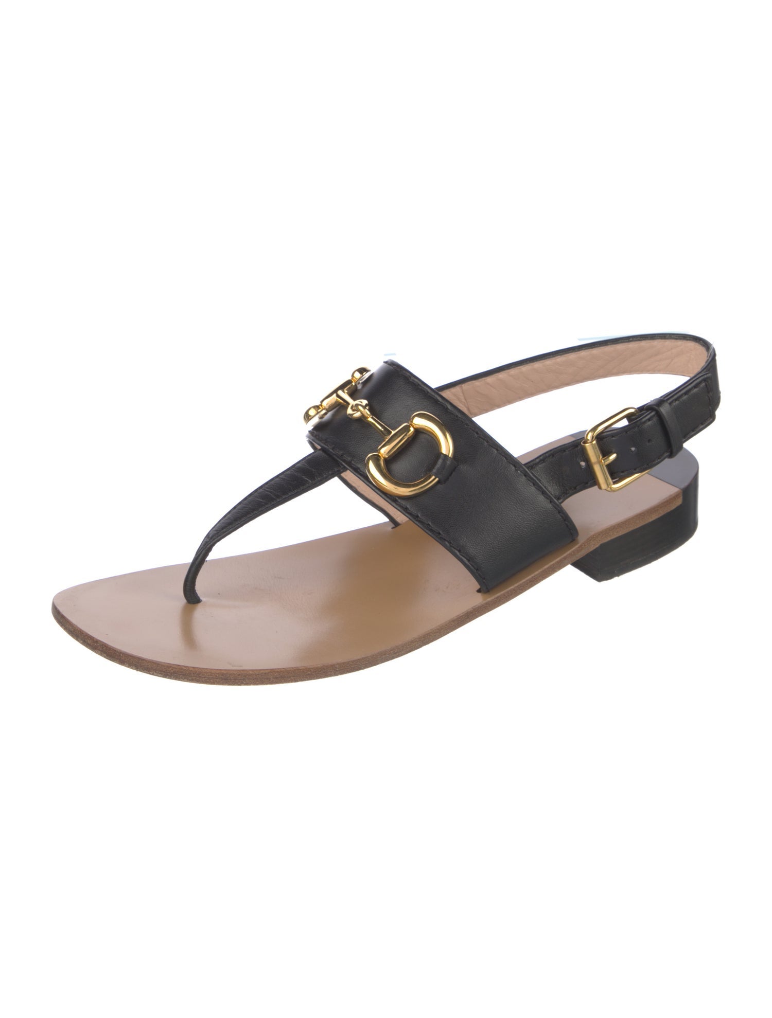 Gucci Horsebit Accent Leather Slingback Sandals
