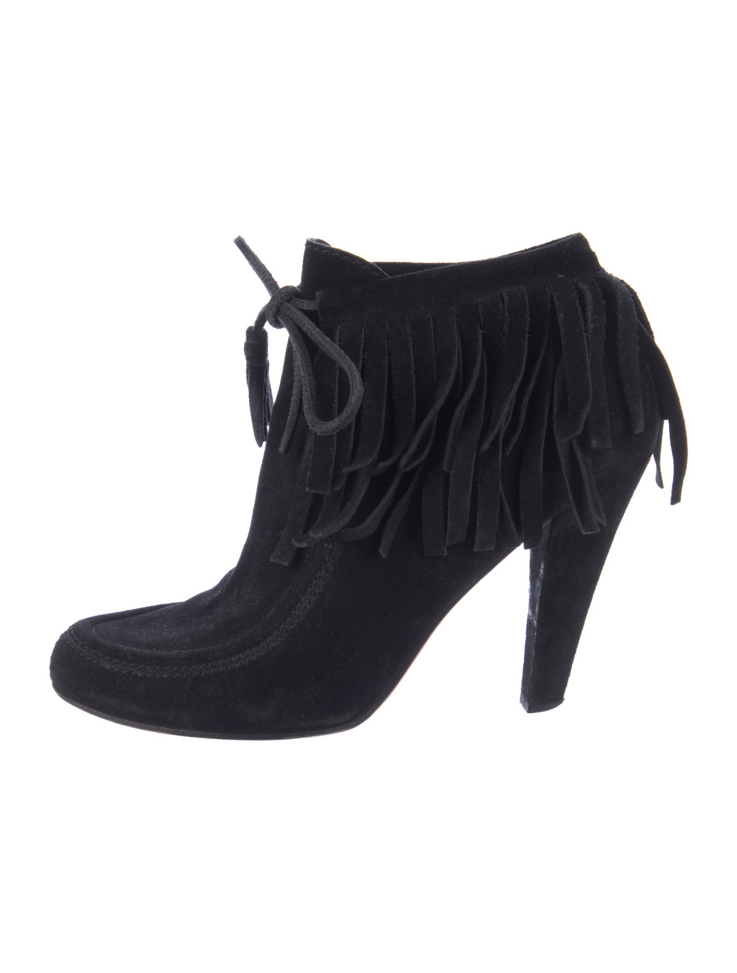 Gucci Suede Fringe Trim Accent Lace-Up Boots