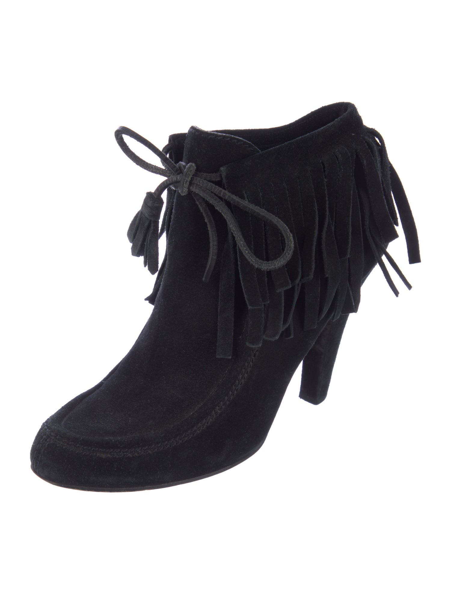 Gucci Suede Fringe Trim Accent Lace-Up Boots