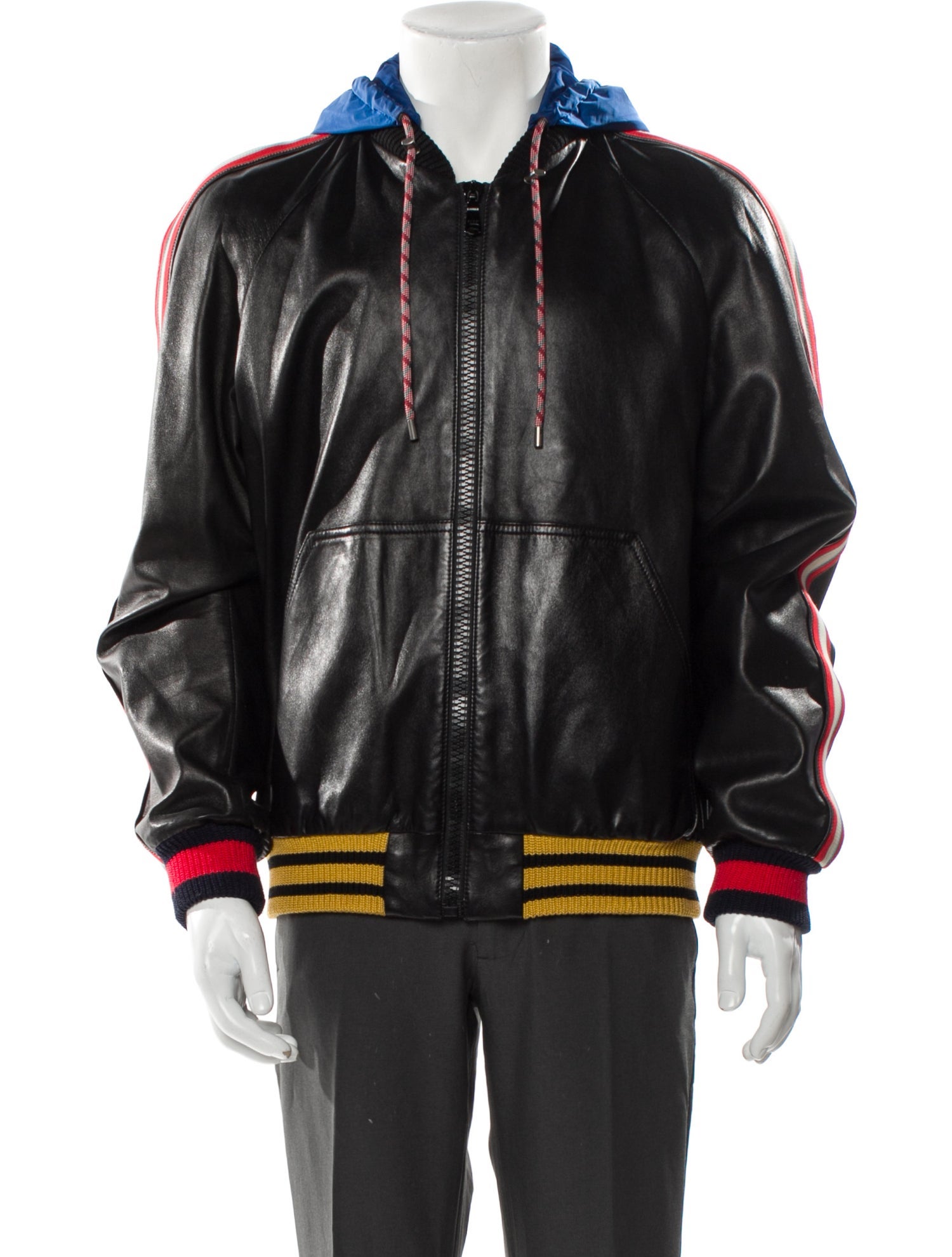 Gucci Leather Striped Bomber Jacket