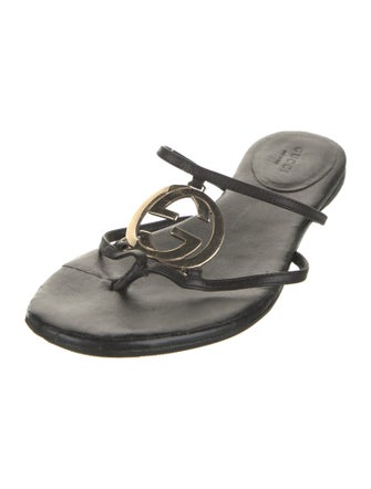 Gucci Interlocking G Logo Leather Flip Flops