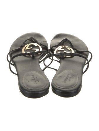 Gucci Interlocking G Logo Leather Flip Flops