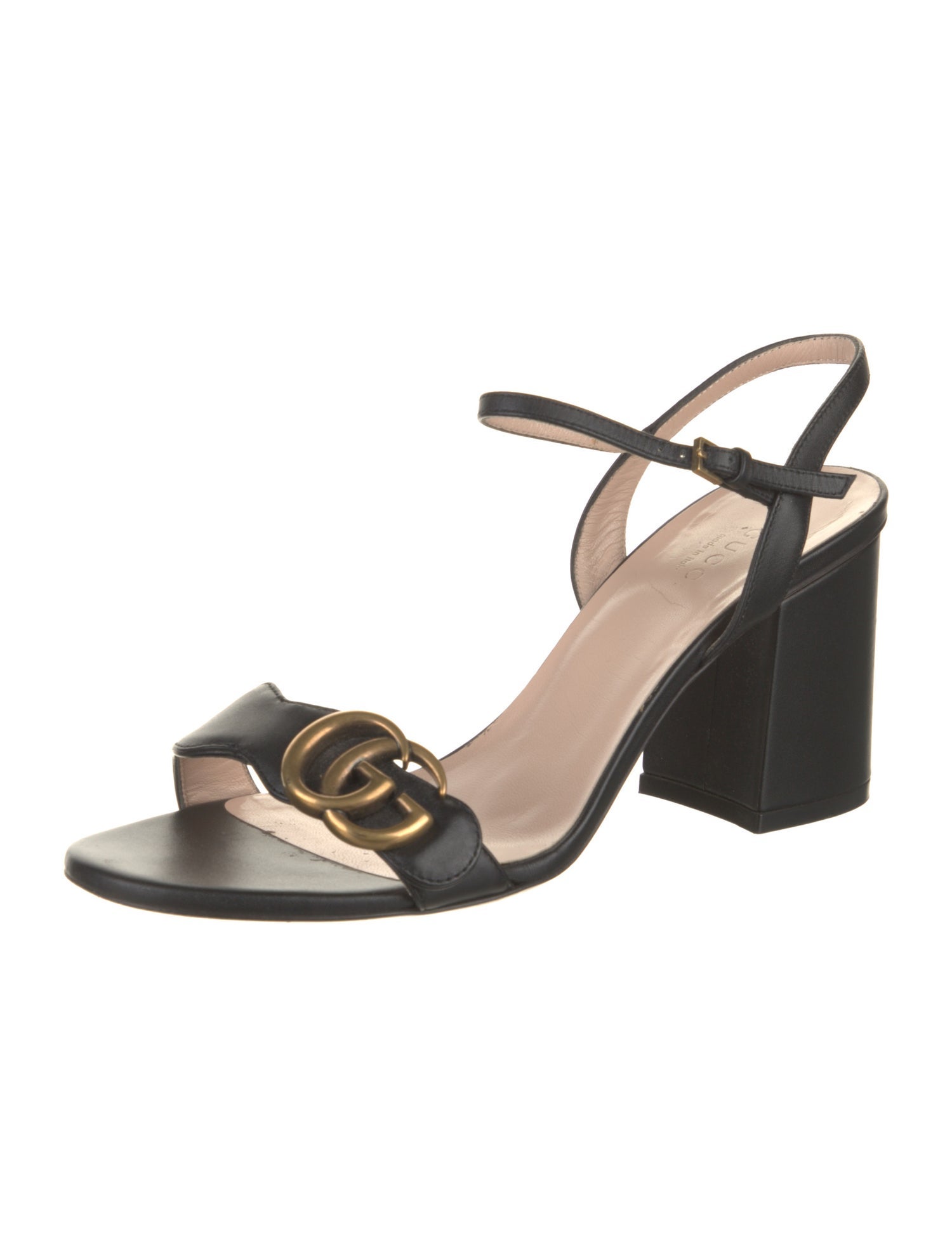 Gucci Double G Logo Leather Slingback Sandals