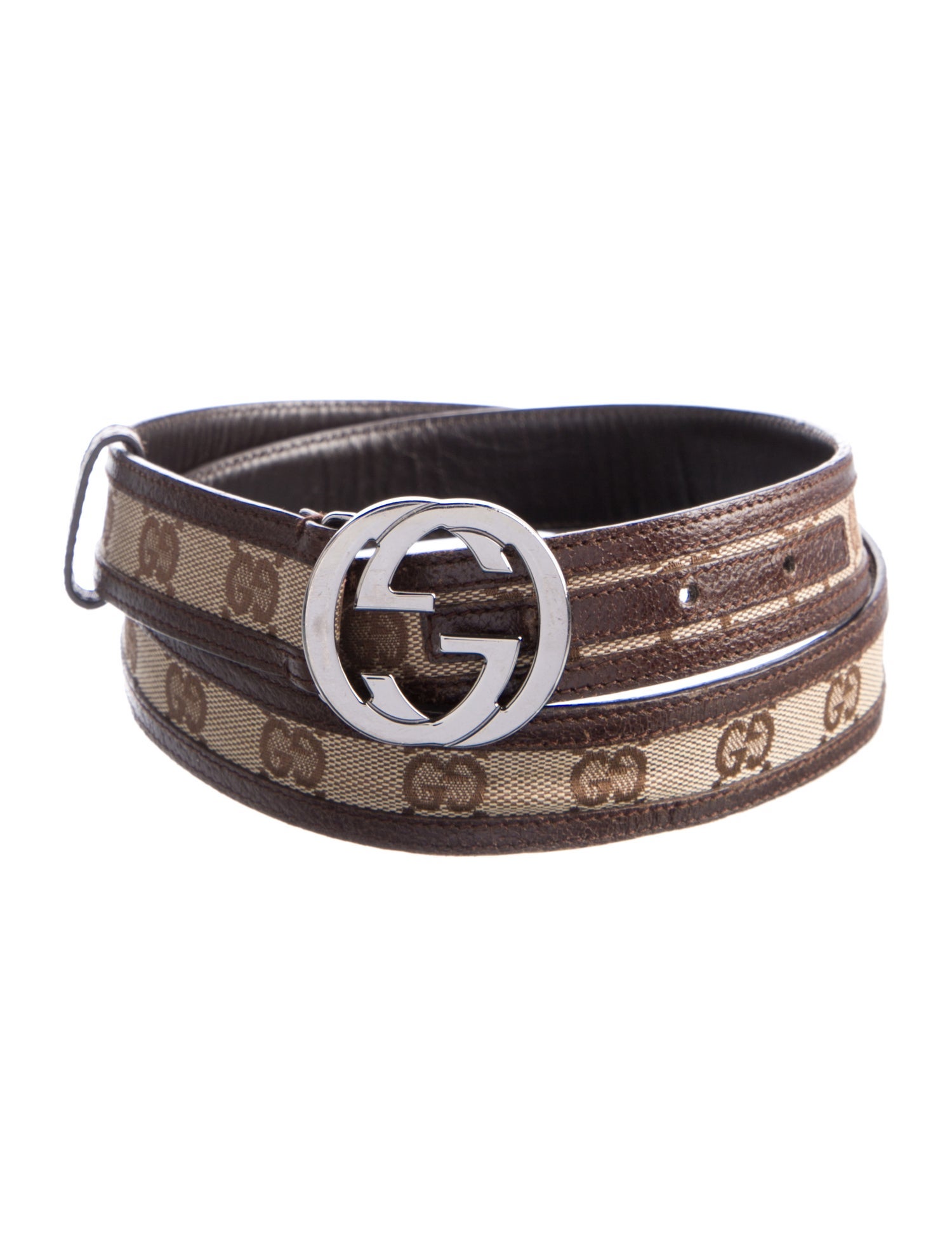 Gucci Canvas Leather Trim Embellishment Belt