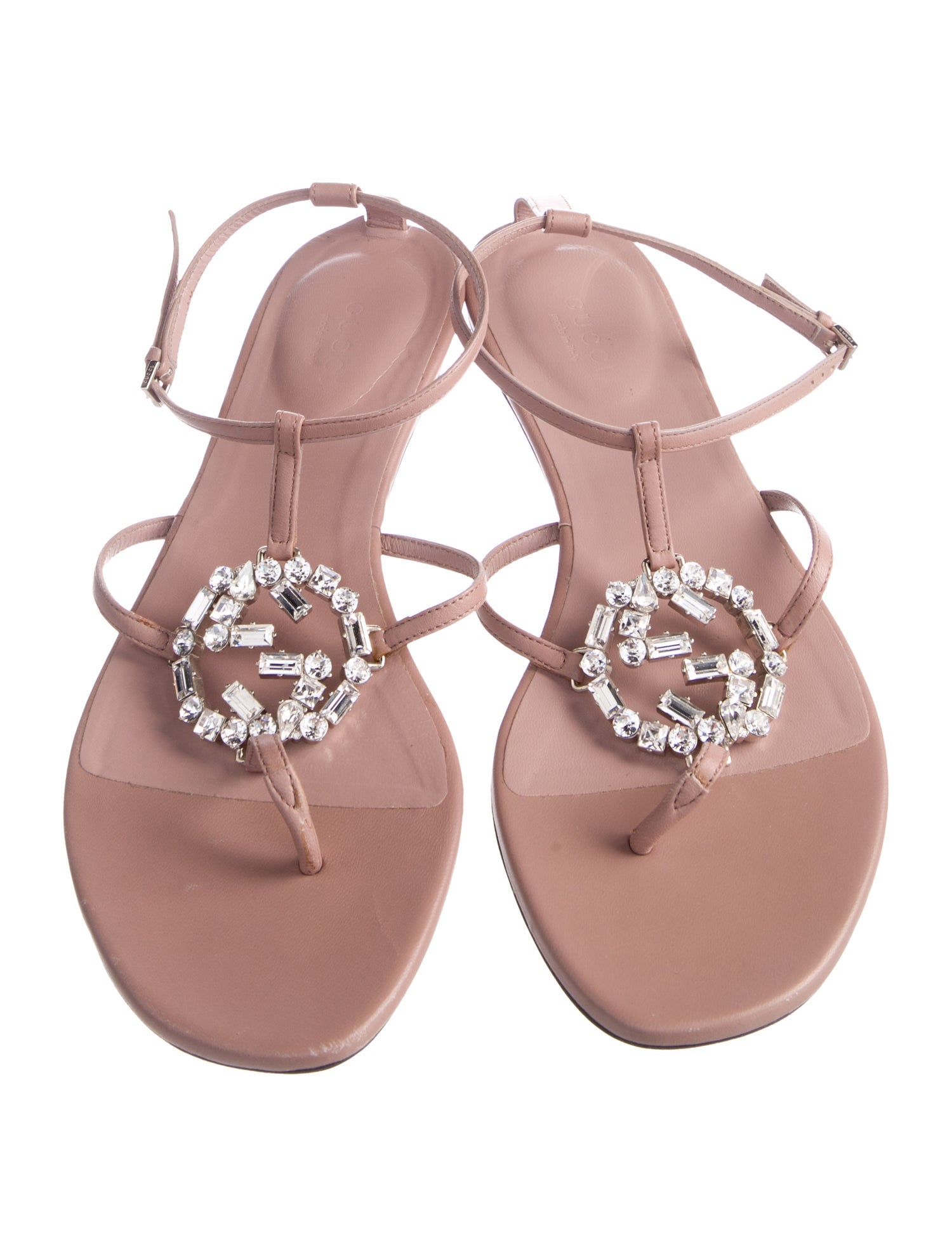 Gucci Leather Crystal Embellishments Slingback Sandals