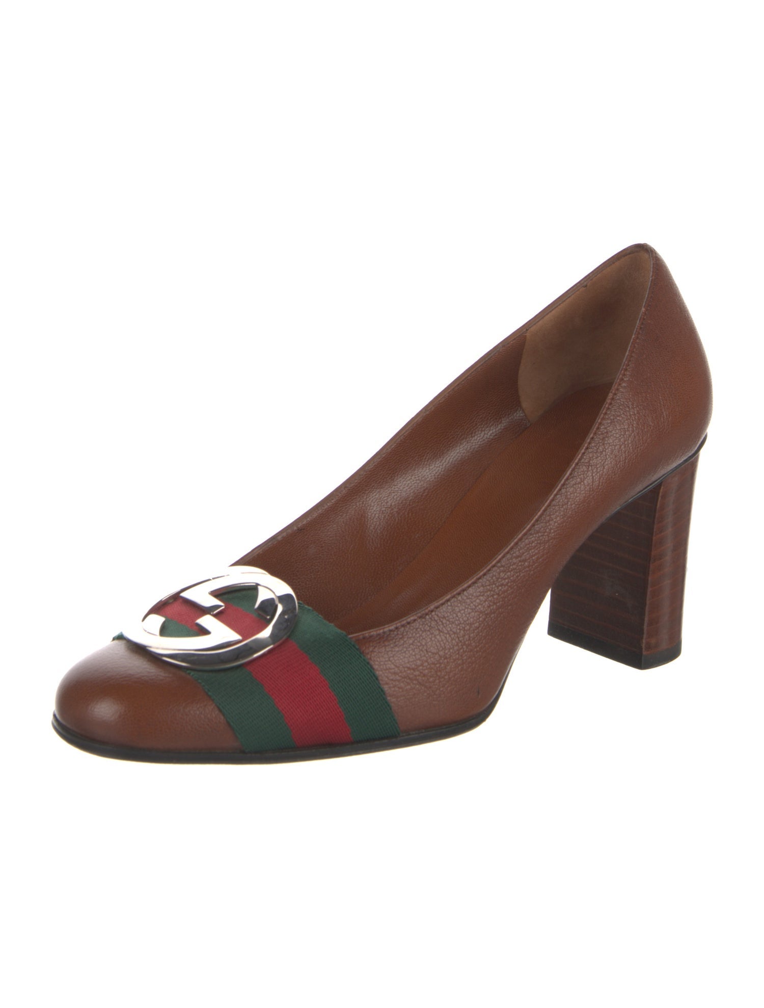 Gucci Web Accent Leather Pumps