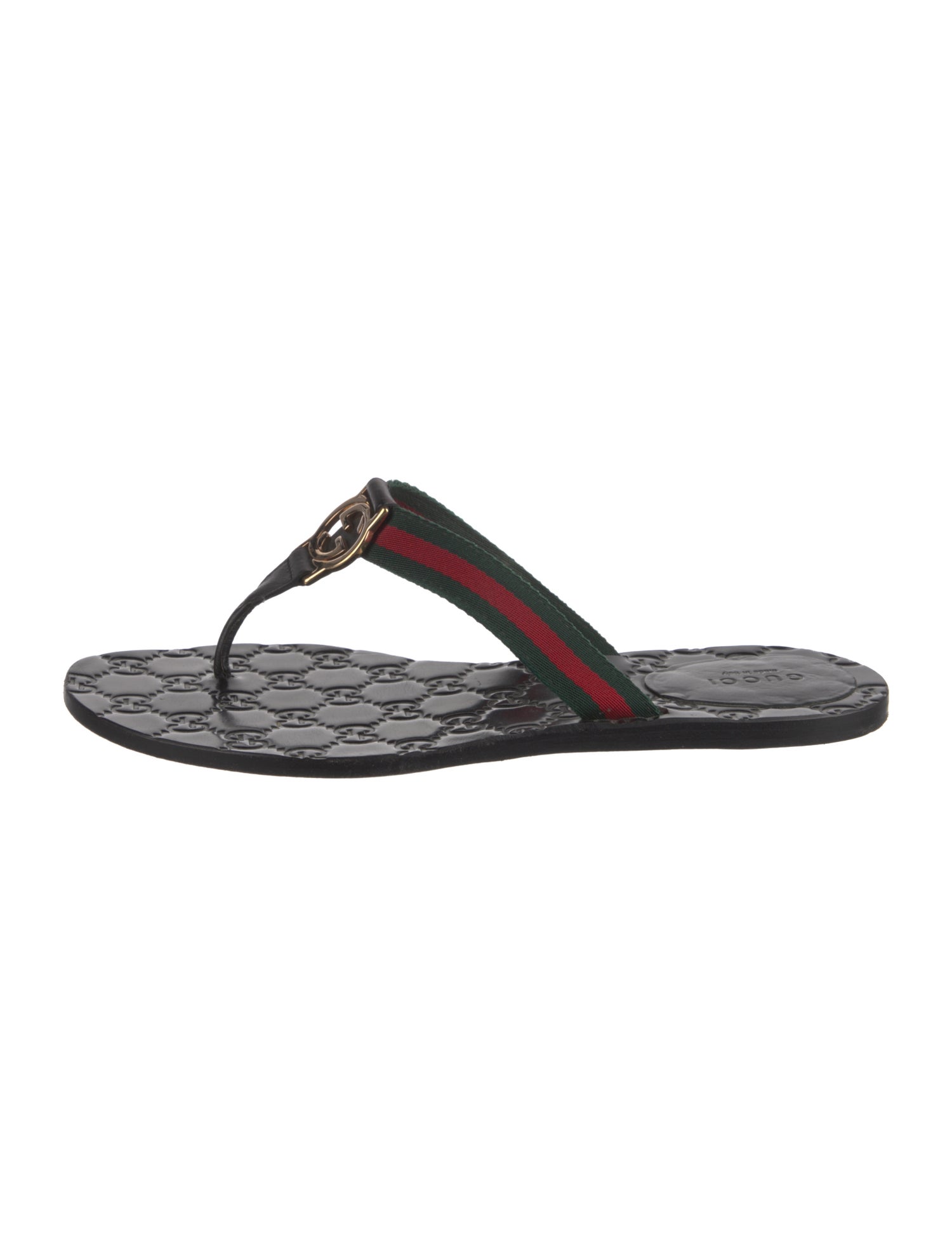 Gucci Web Accent Leather Flip Flops