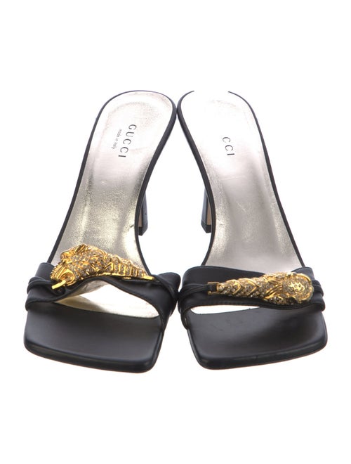 Gucci Tiger Head Accent Leather Slides