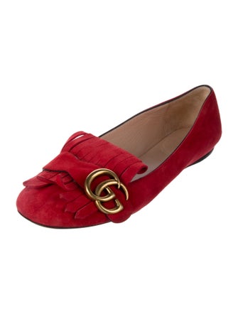 Gucci Suede Fringe Trim Accent Loafers