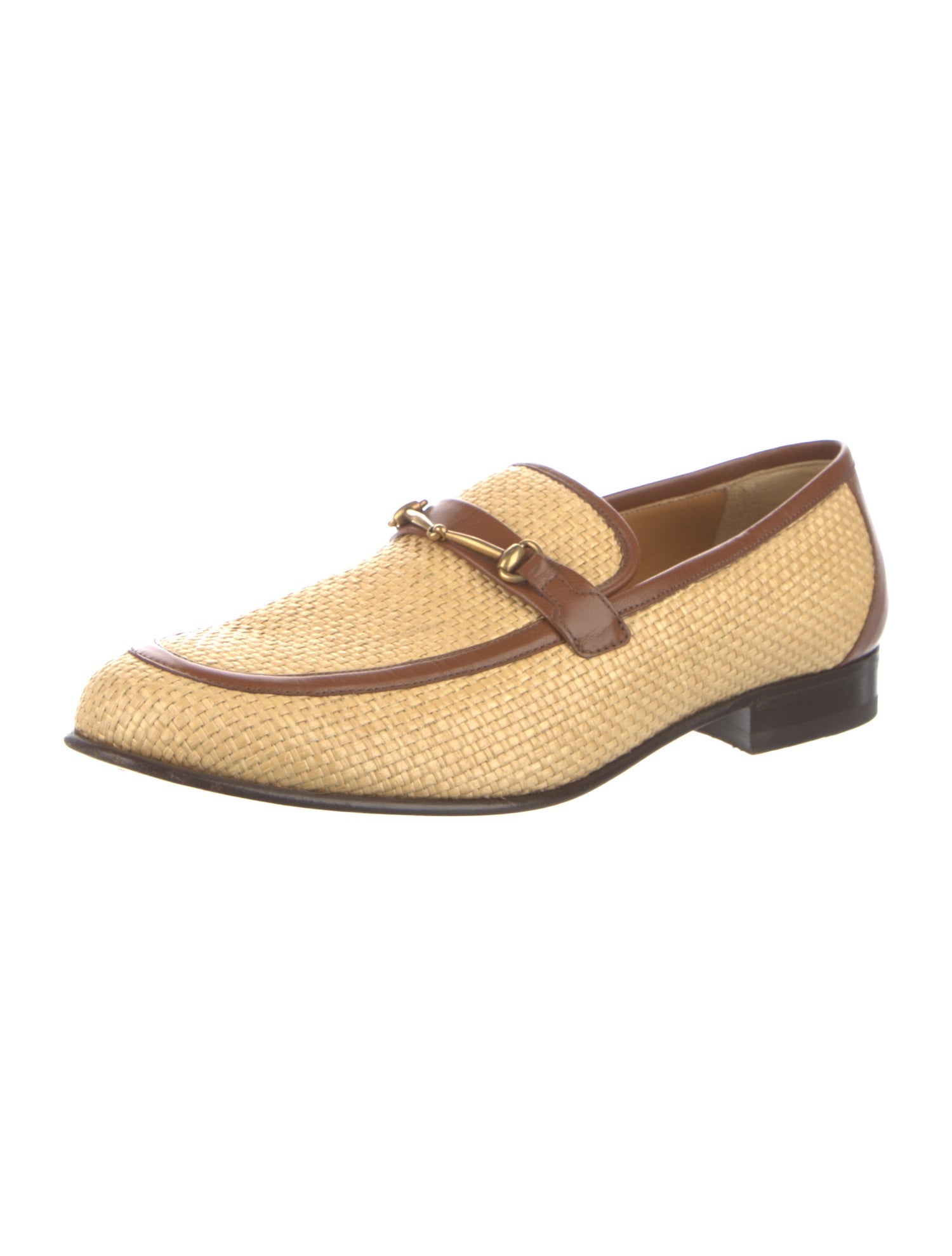 Gucci Horsebit Accent Raffia Loafers