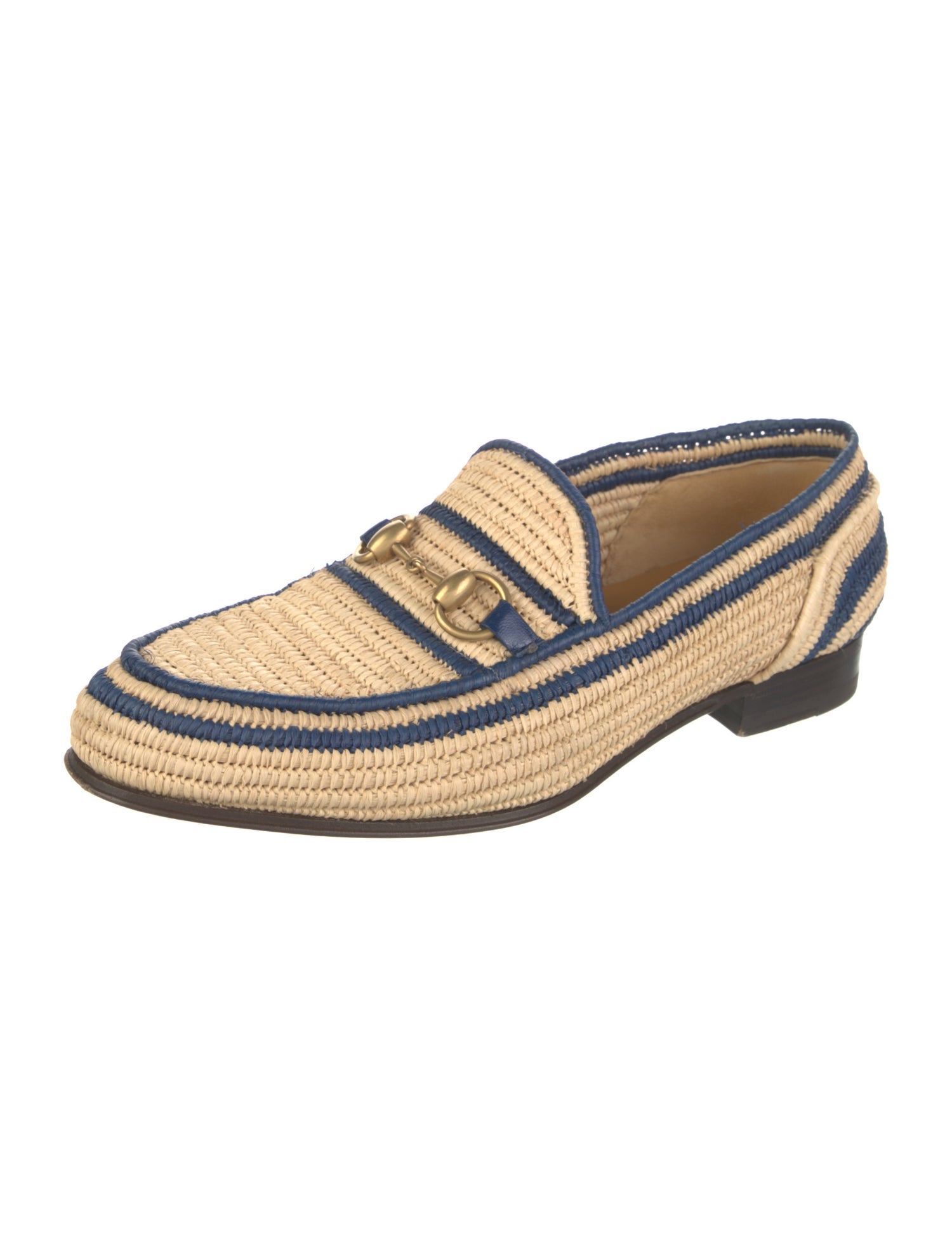 Gucci Horsebit Accent Straw Loafers