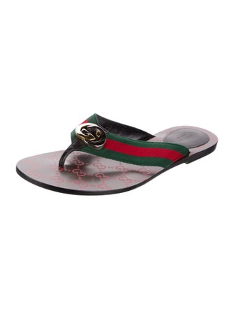 Gucci Interlocking G Logo Canvas Flip Flops
