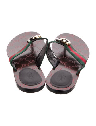 Gucci Interlocking G Logo Canvas Flip Flops