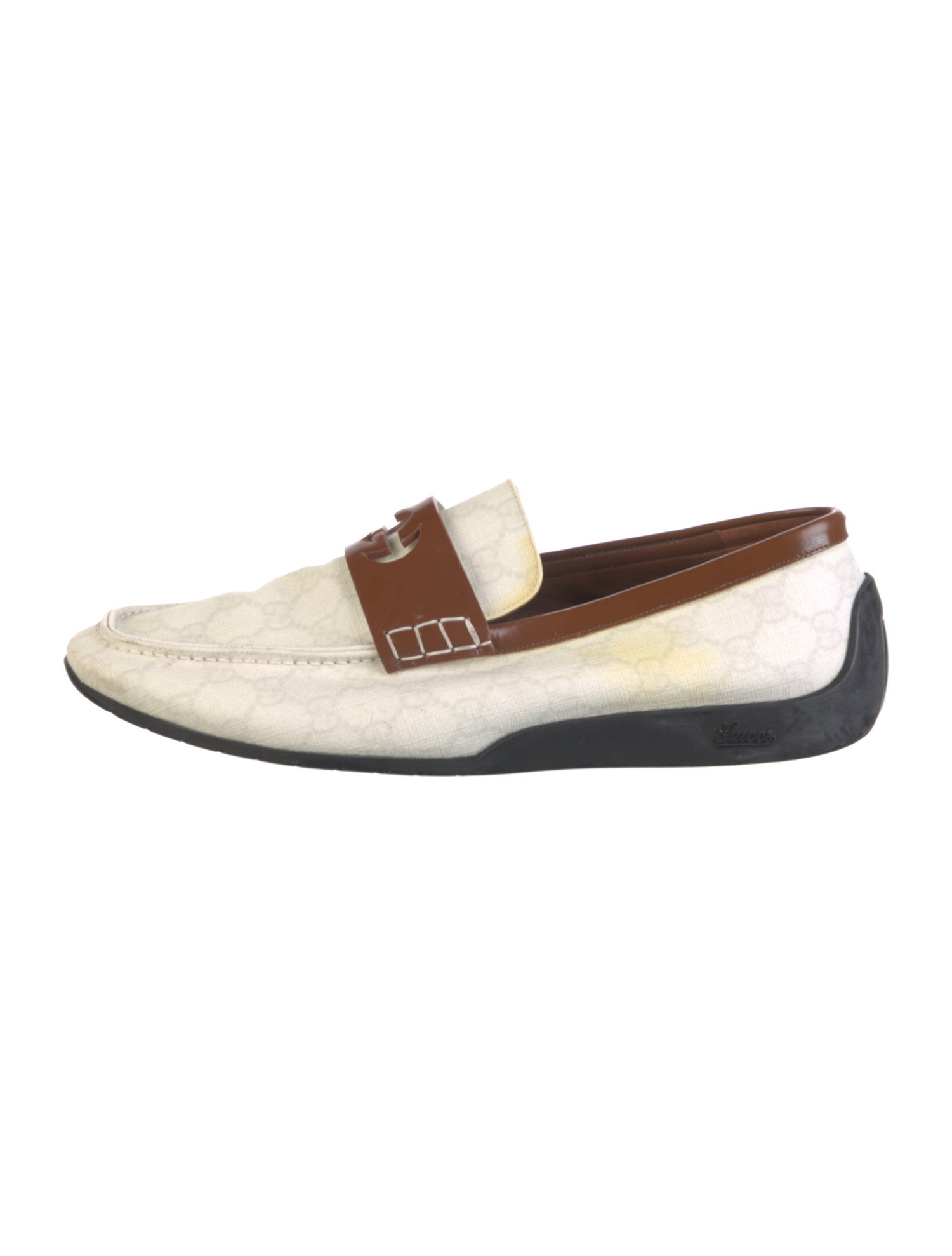 Gucci GG Supreme Leather Trim Embellishment Loafers