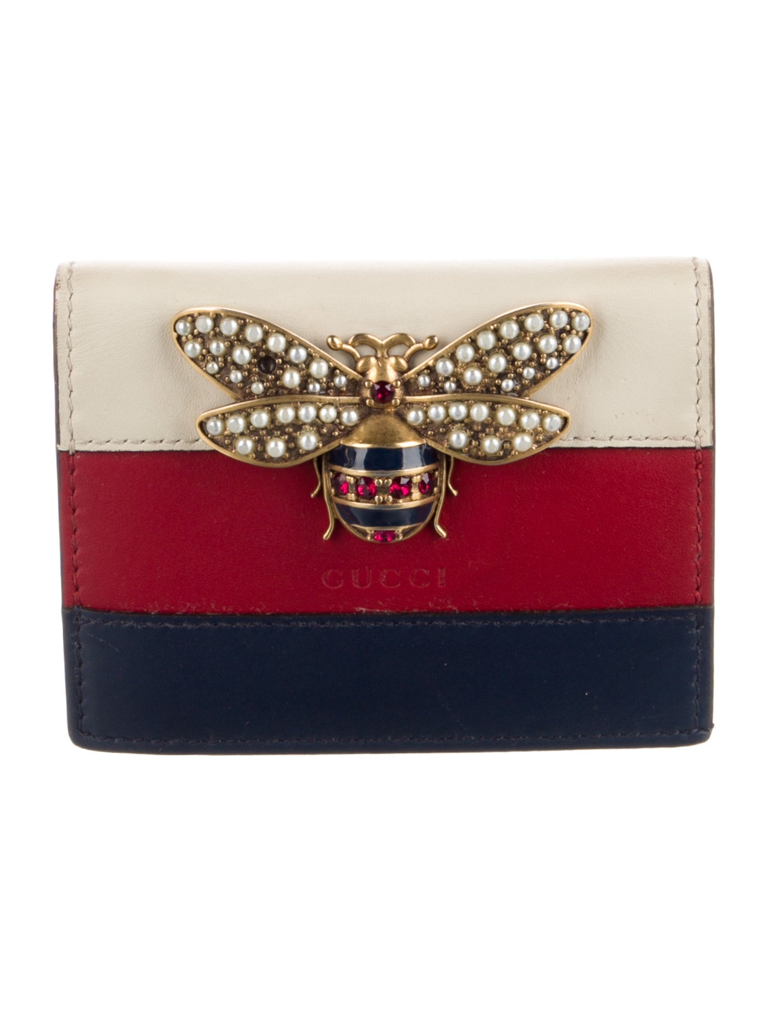 Gucci Faux Pearl Accents Leather Wallet