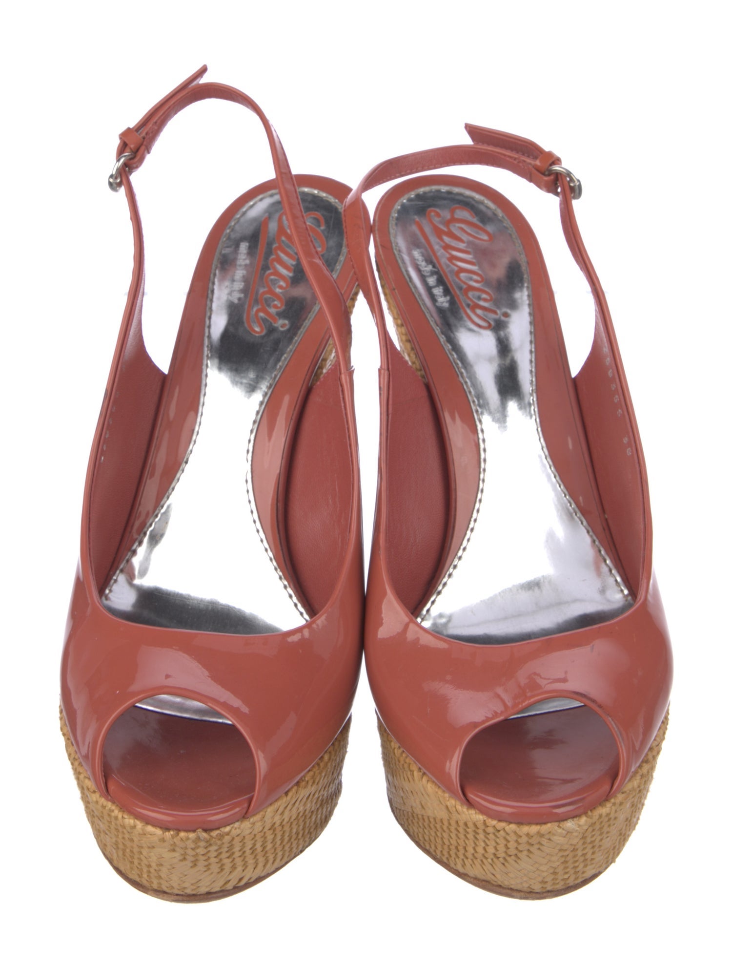 Gucci Patent Leather Colorblock Pattern Slingback Pumps