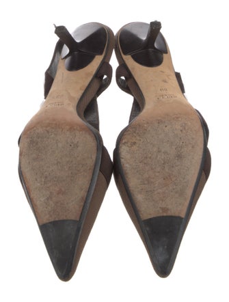 Gucci Canvas Grosgrain Trim Slingback Pumps