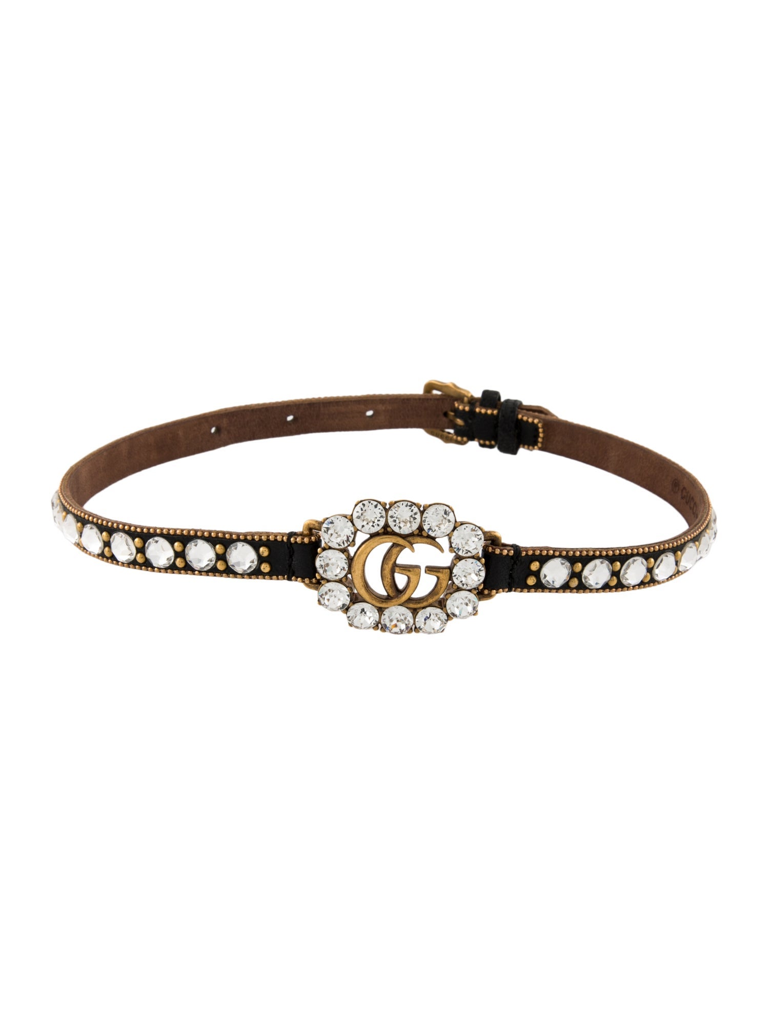 Gucci Leather & Crystal Choker Necklace