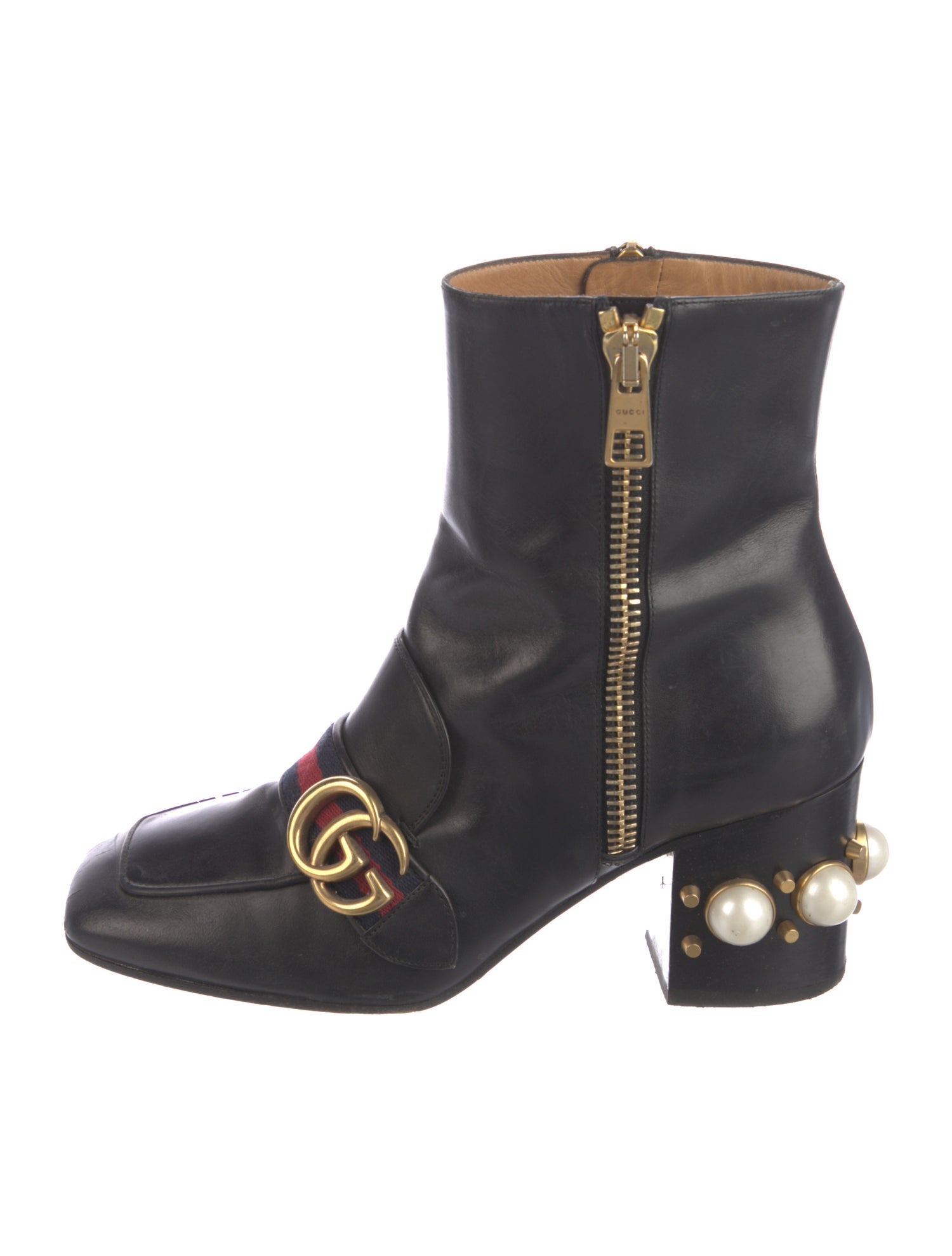 Gucci Double G Logo Leather Moto Boots