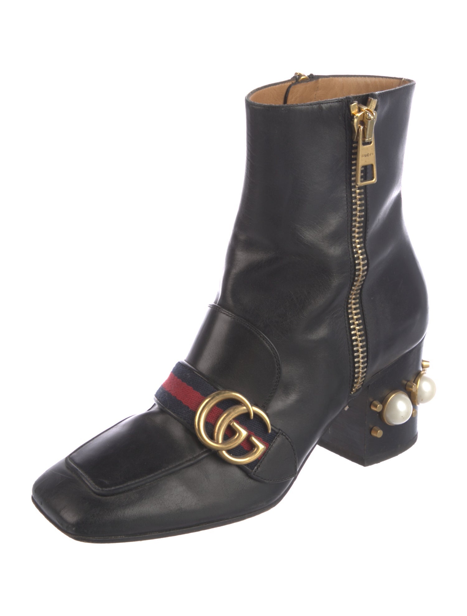 Gucci Double G Logo Leather Moto Boots