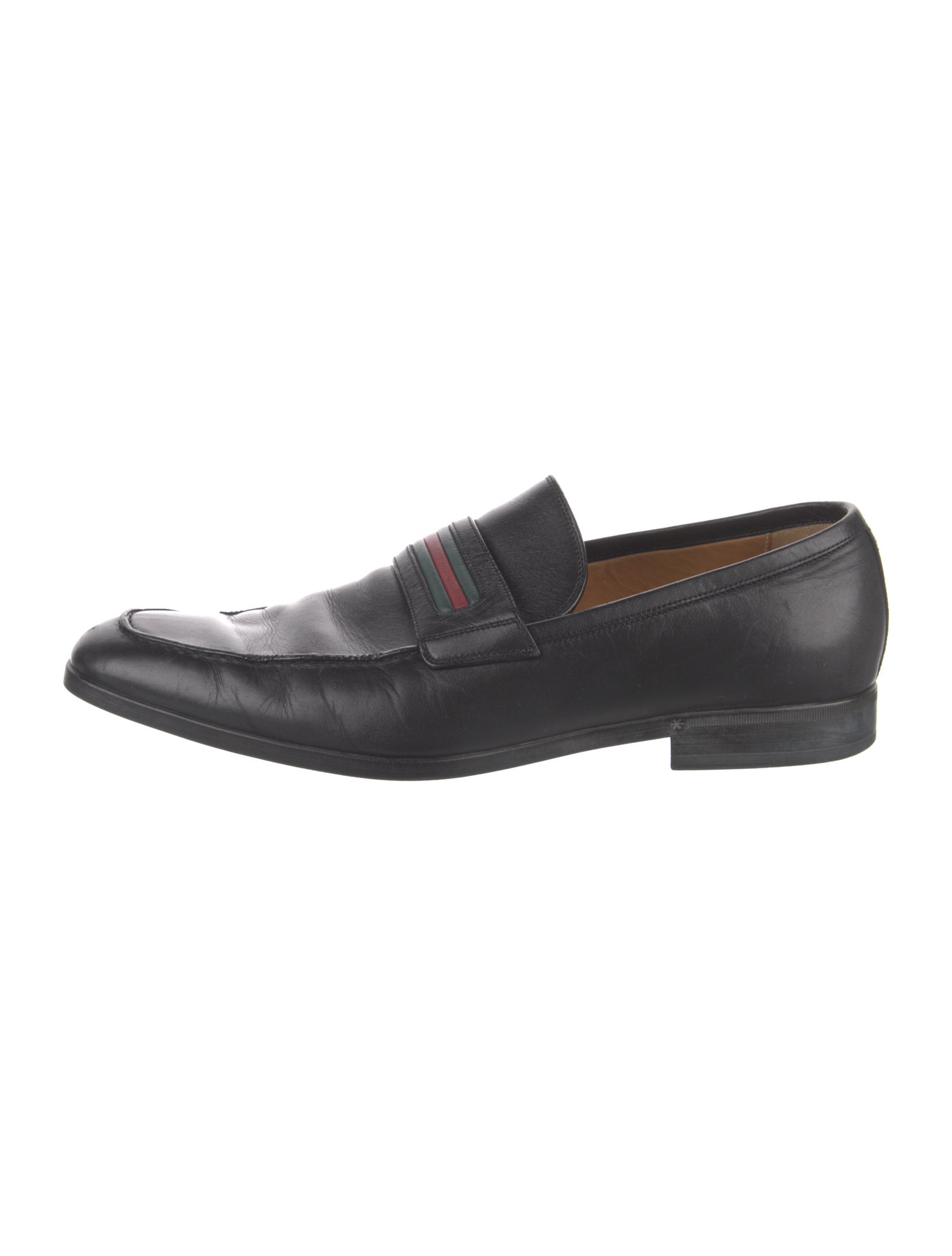 Gucci Web Accent Leather Loafers