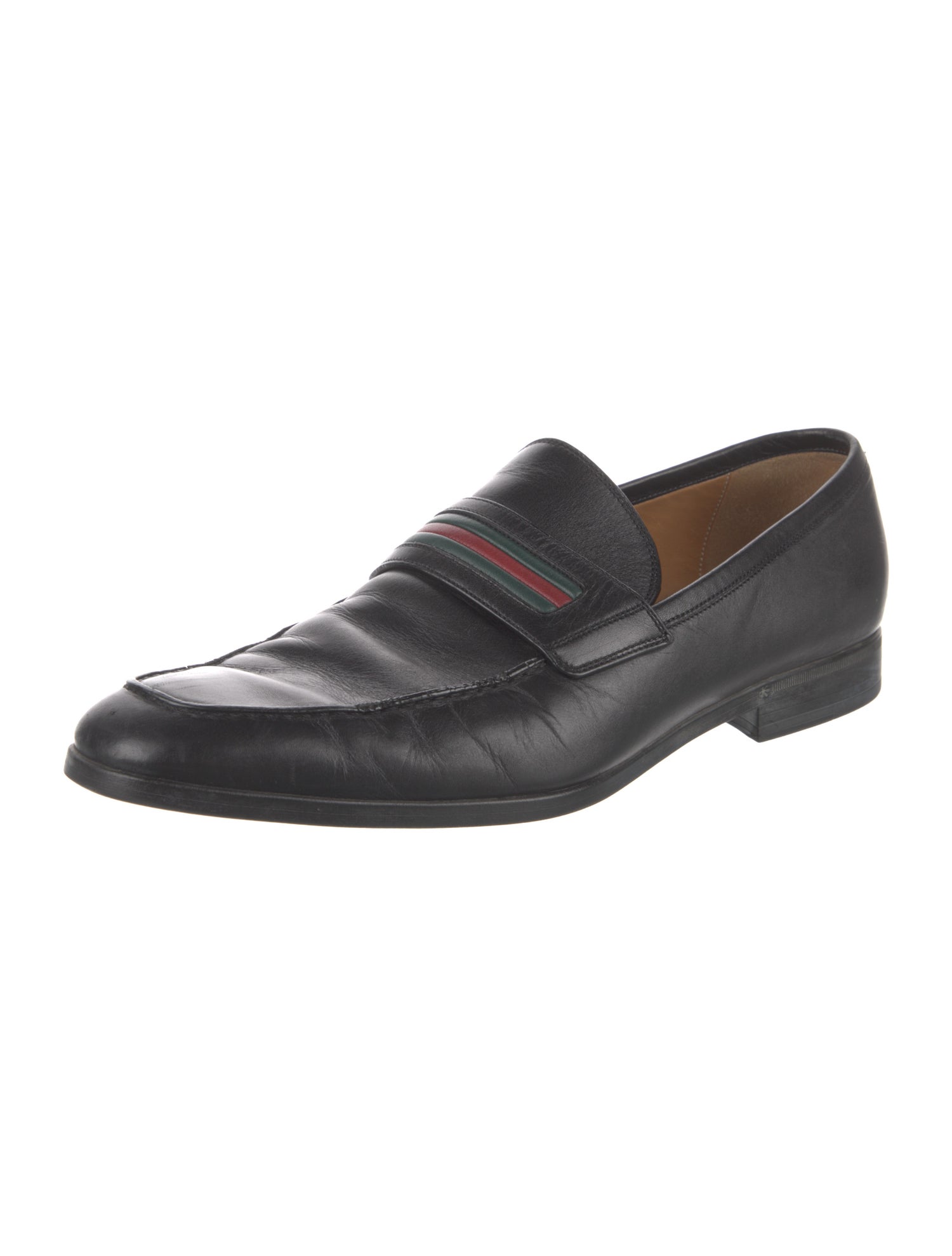 Gucci Web Accent Leather Loafers