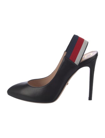 Gucci Sylvie Web Accent Leather Slingback Pumps