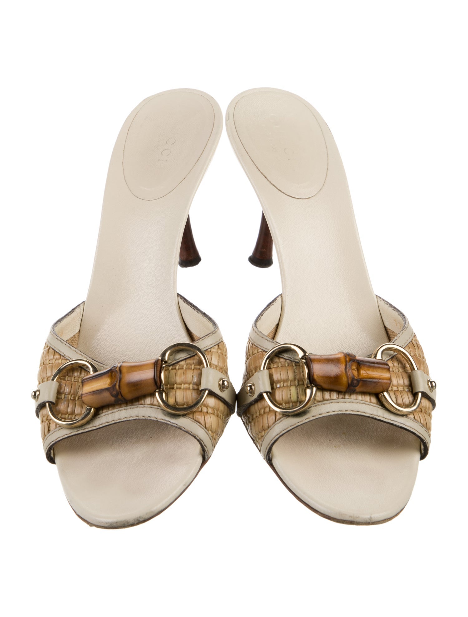 Gucci Horsebit Accent Raffia Slides