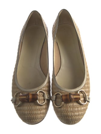 Gucci Horsebit Accent Raffia Ballet Flats