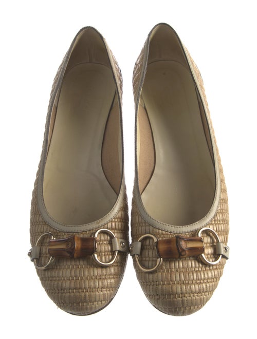 Gucci Horsebit Accent Raffia Ballet Flats