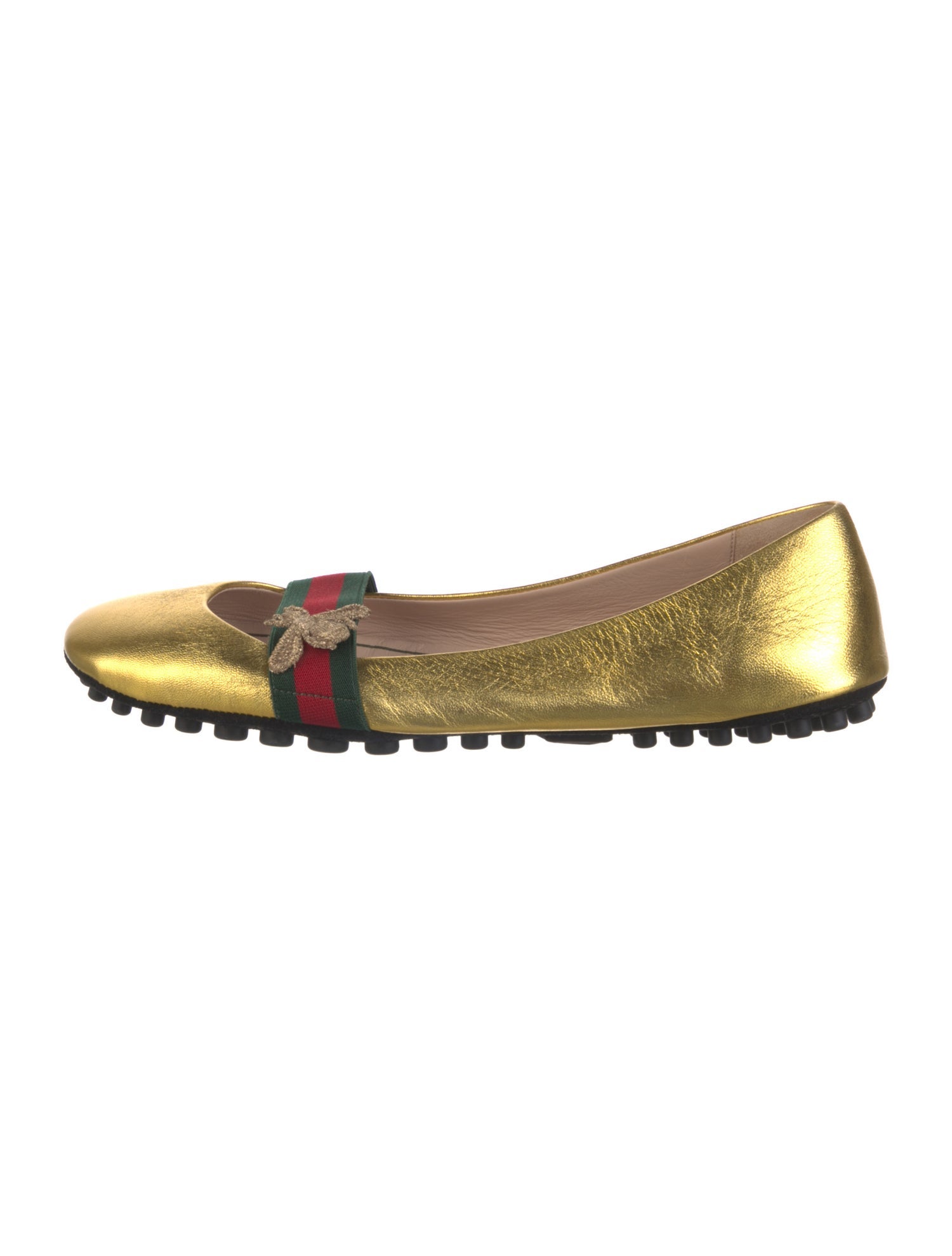Gucci Web Accent Leather Ballet Flats