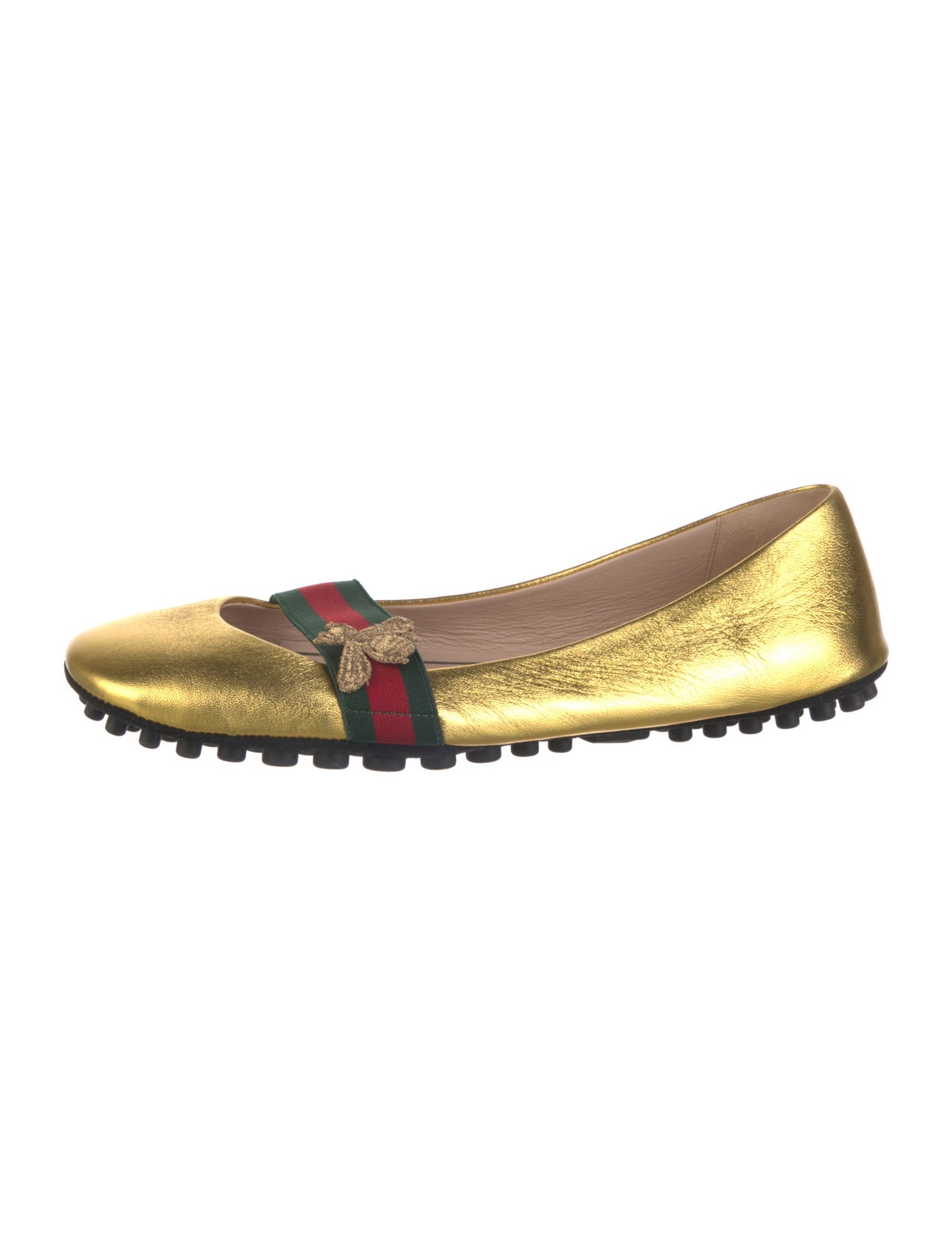 Gucci Web Accent Leather Ballet Flats