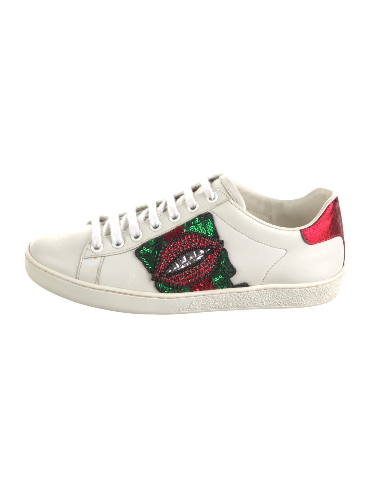 Gucci Leather Crystal Embellishments Sneakers