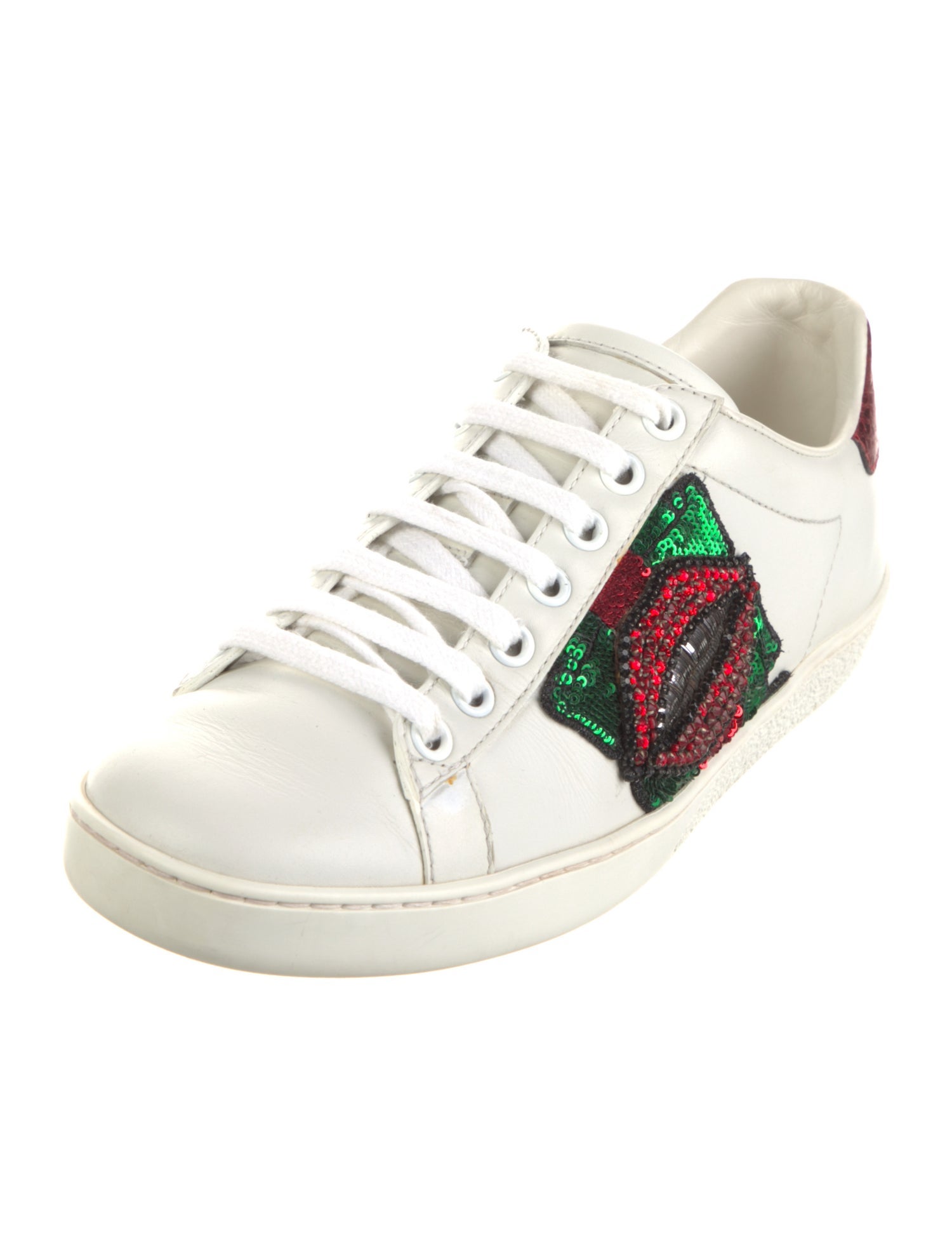 Gucci Leather Crystal Embellishments Sneakers
