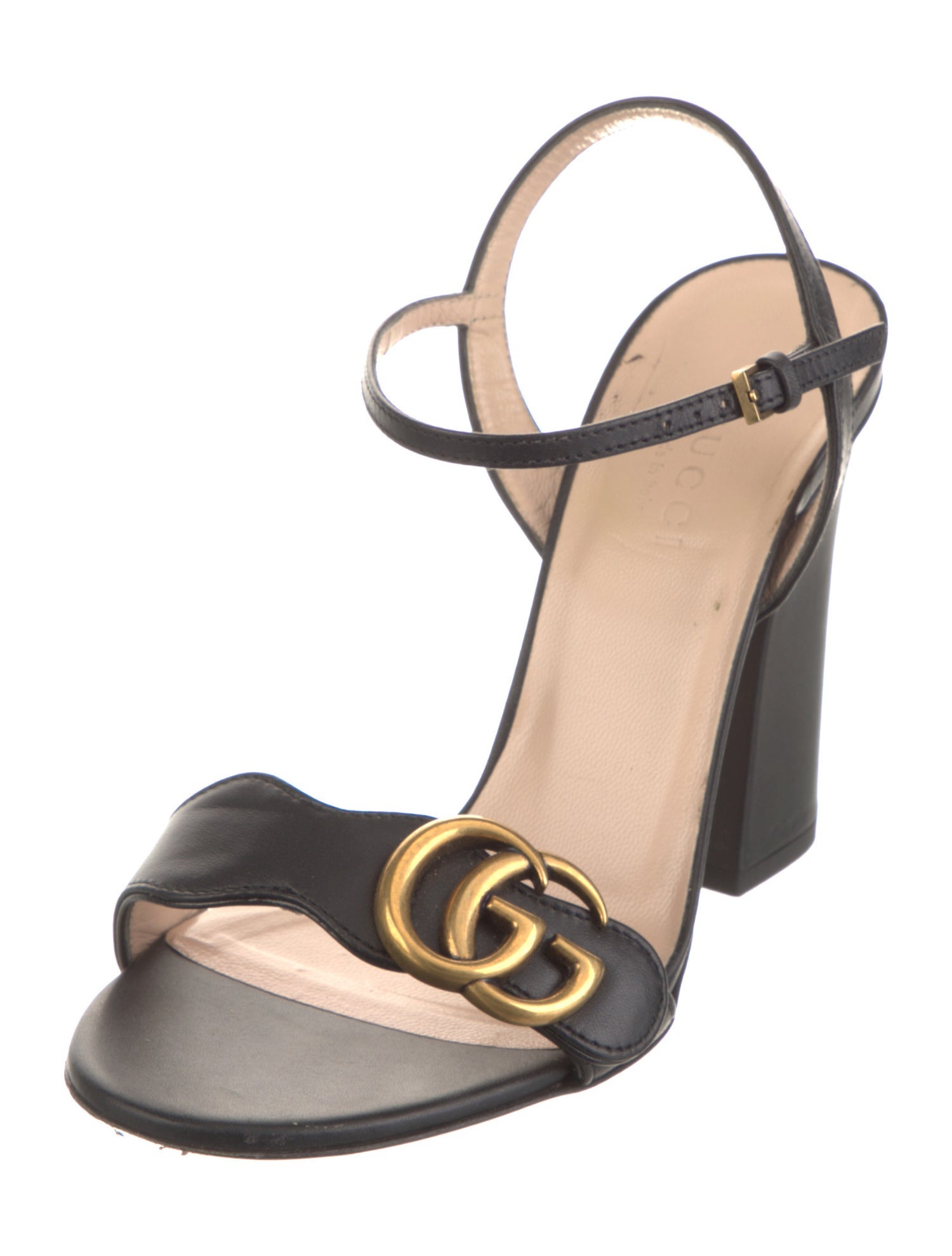 Gucci Double G Logo Leather Slingback Sandals