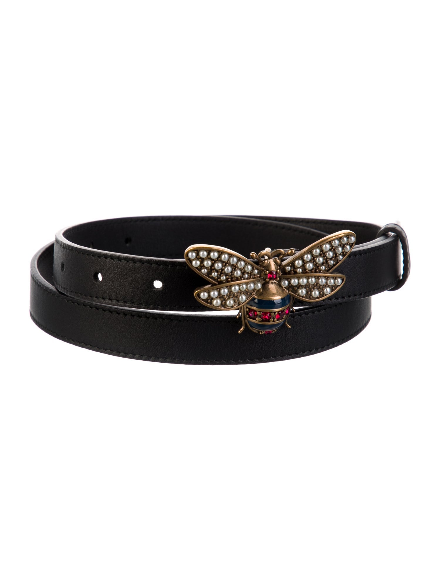 Gucci Faux Pearl Accents Skinny Belt