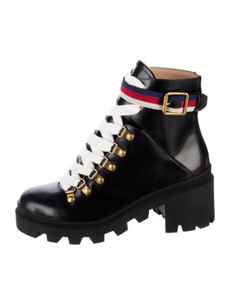 Gucci Sylvie Web Accent Leather Combat Boots