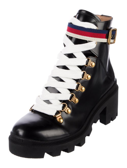 Gucci Sylvie Web Accent Leather Combat Boots