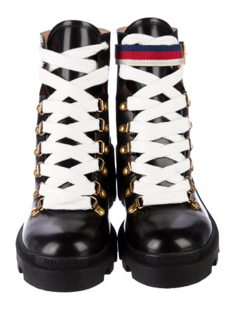 Gucci Sylvie Web Accent Leather Combat Boots