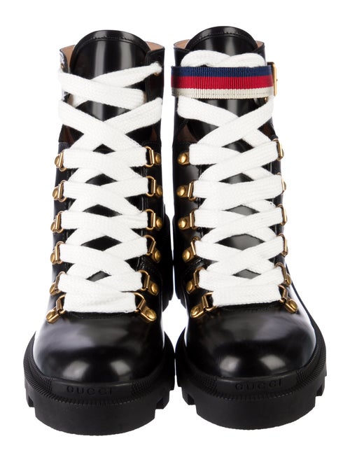 Gucci Sylvie Web Accent Leather Combat Boots