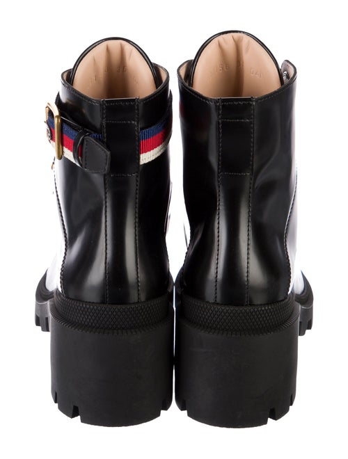 Gucci Sylvie Web Accent Leather Combat Boots