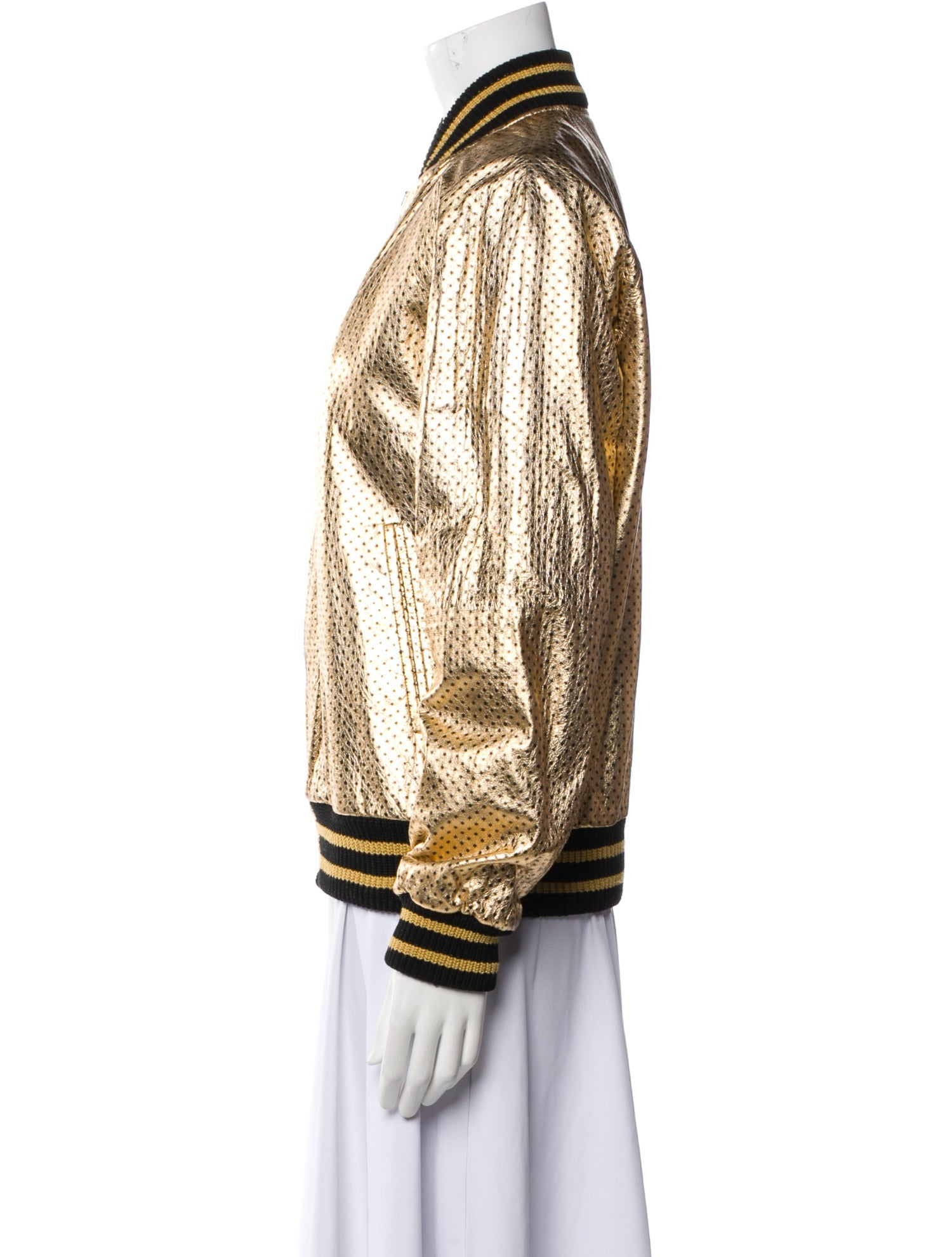 Gucci Lamb Leather Polka Dot Print Bomber Jacket