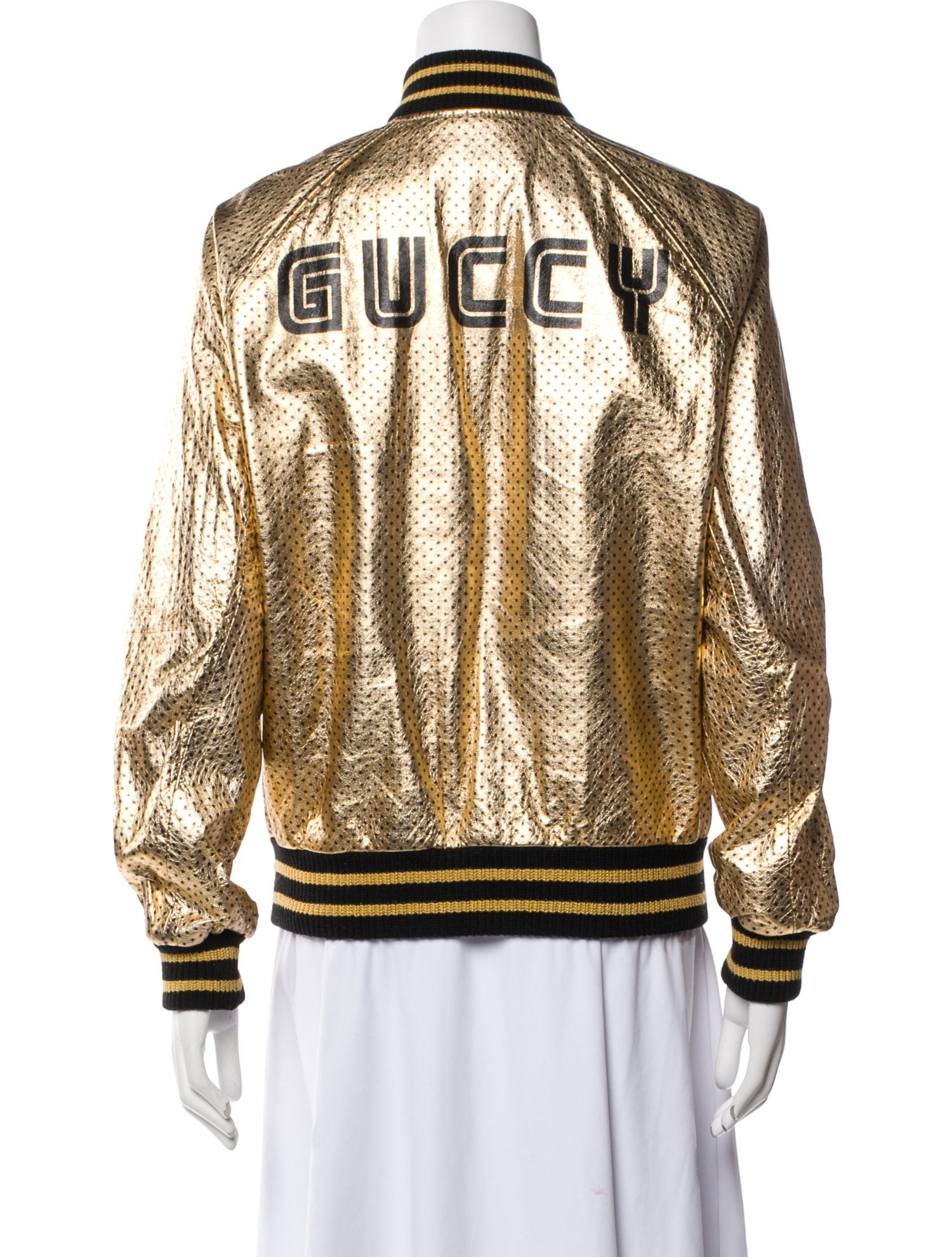 Gucci Lamb Leather Polka Dot Print Bomber Jacket