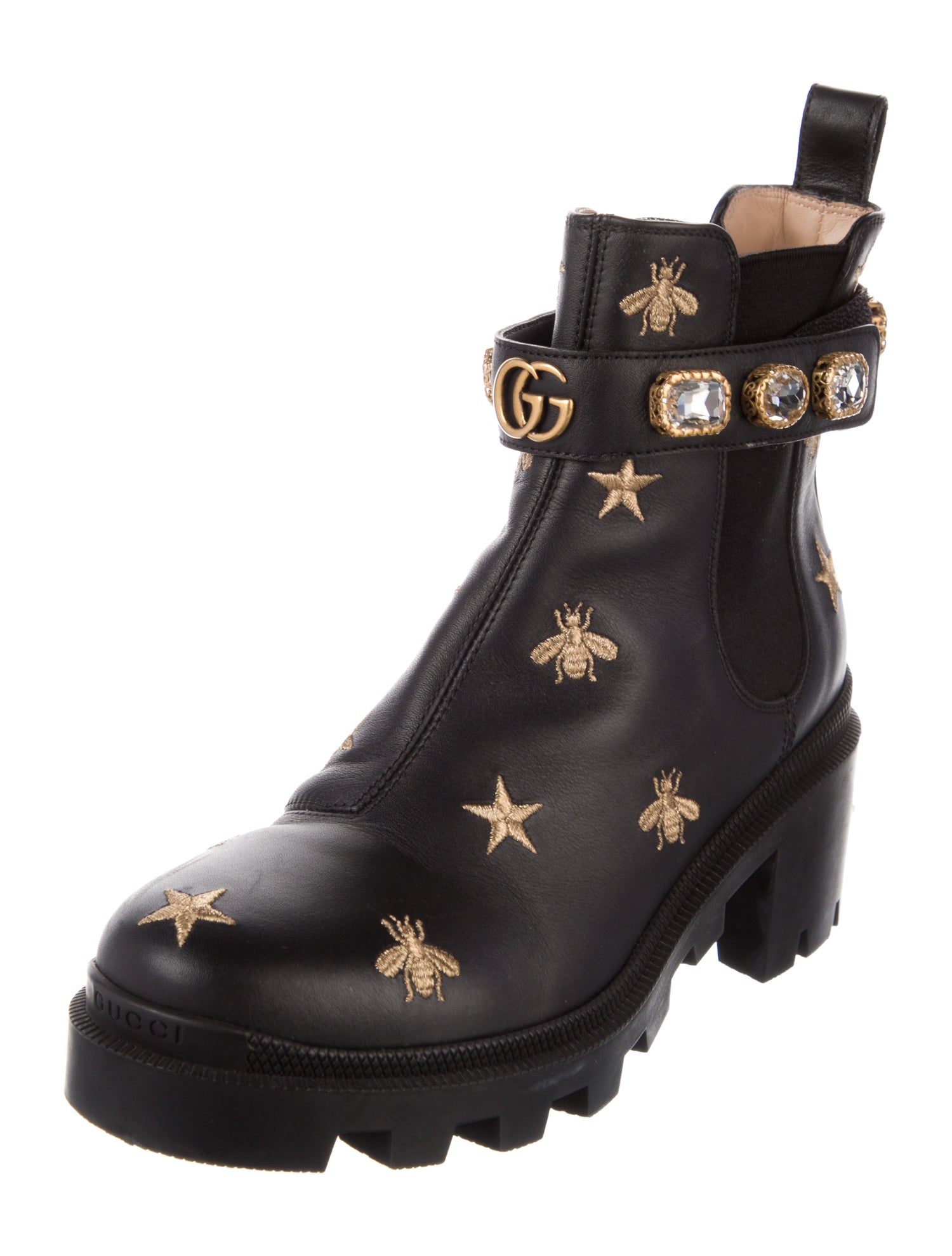Gucci Leather Patterned Combat Boots