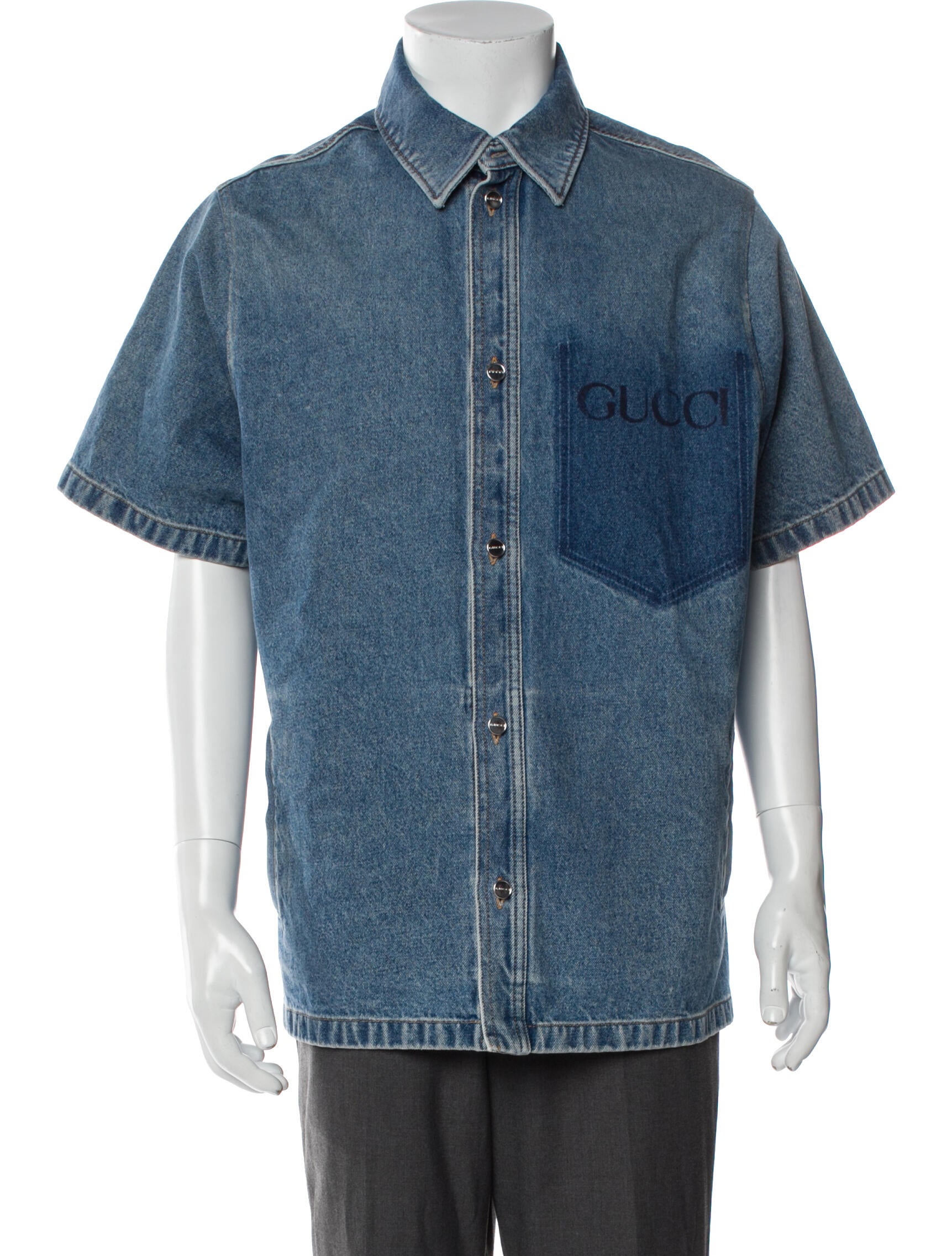 Gucci Signature Logo Graphic Print Denim Shirt
