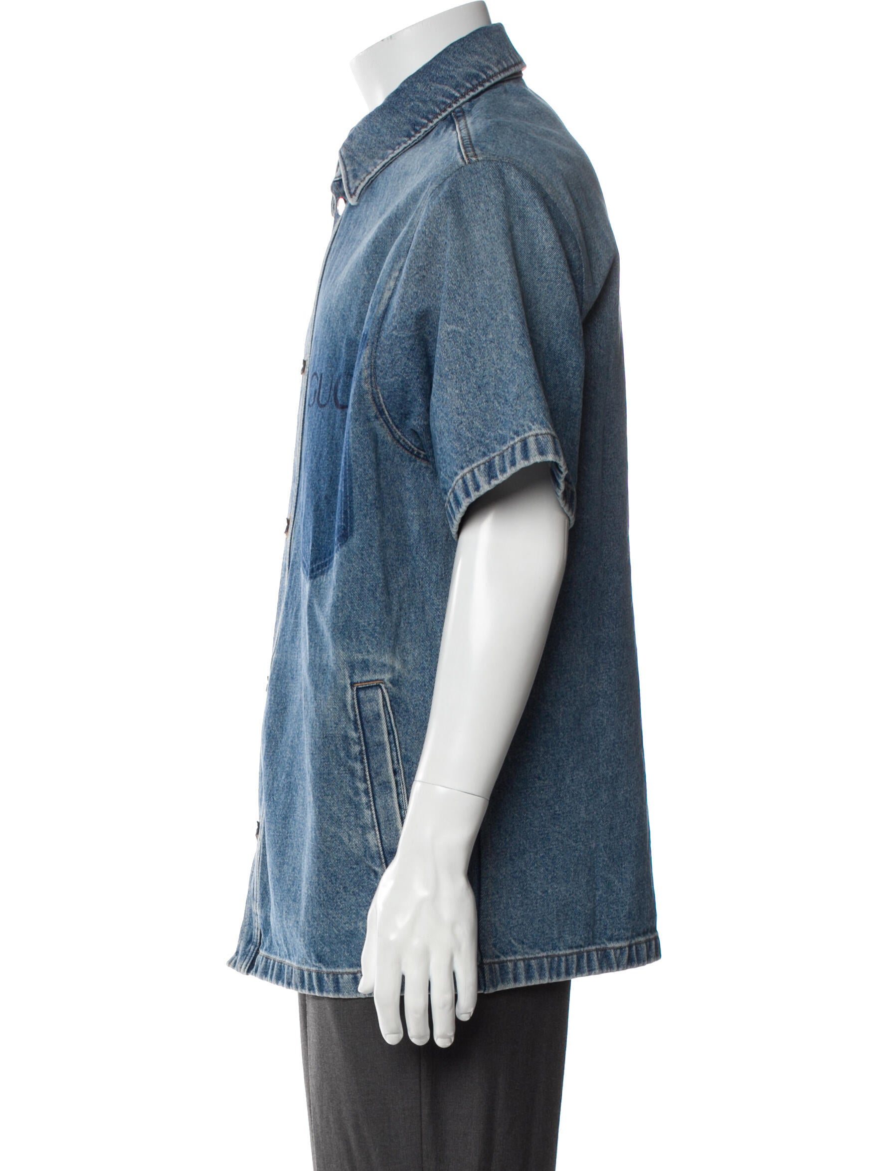 Gucci Signature Logo Graphic Print Denim Shirt