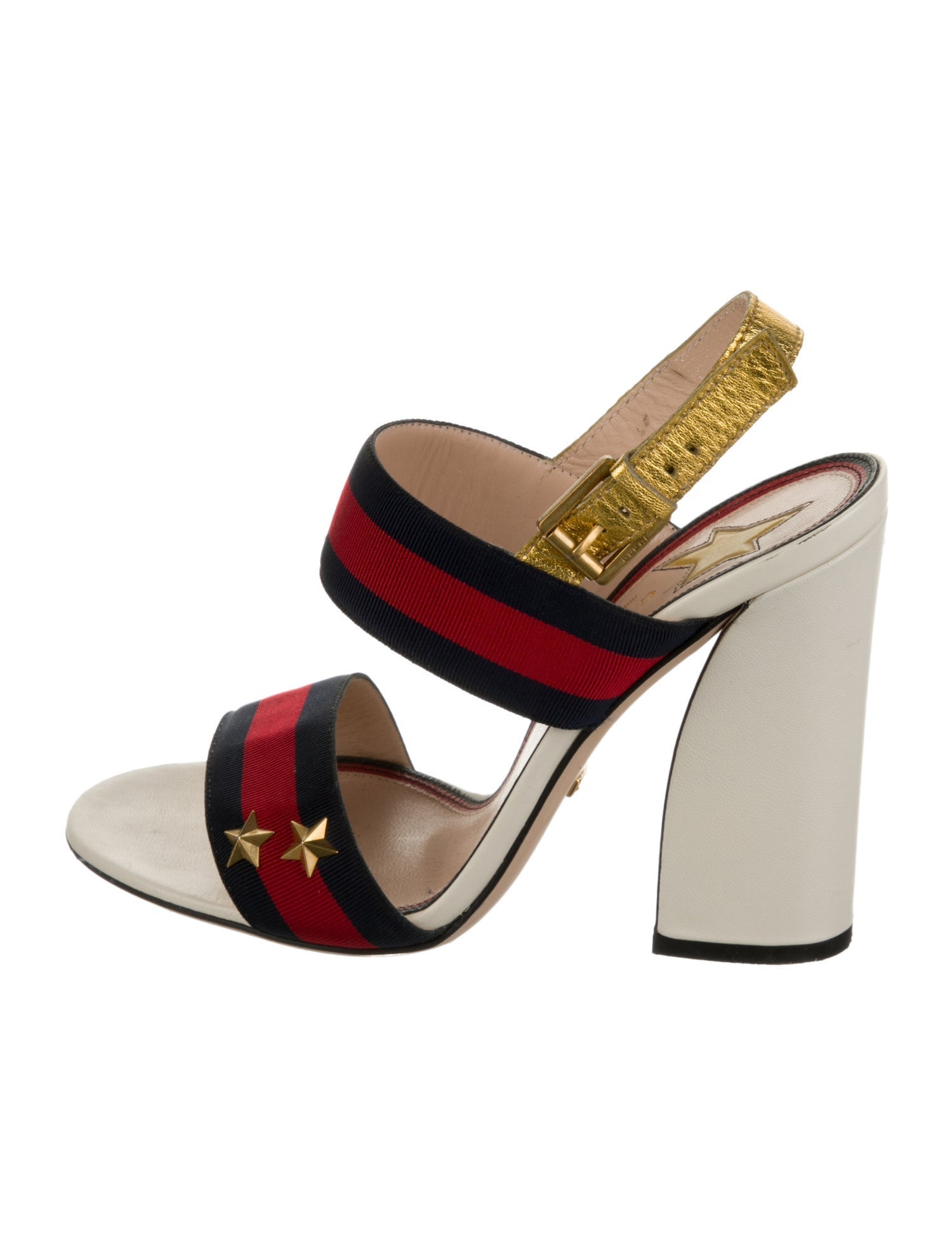 Gucci Sylvie Web Accent Leather Slingback Sandals