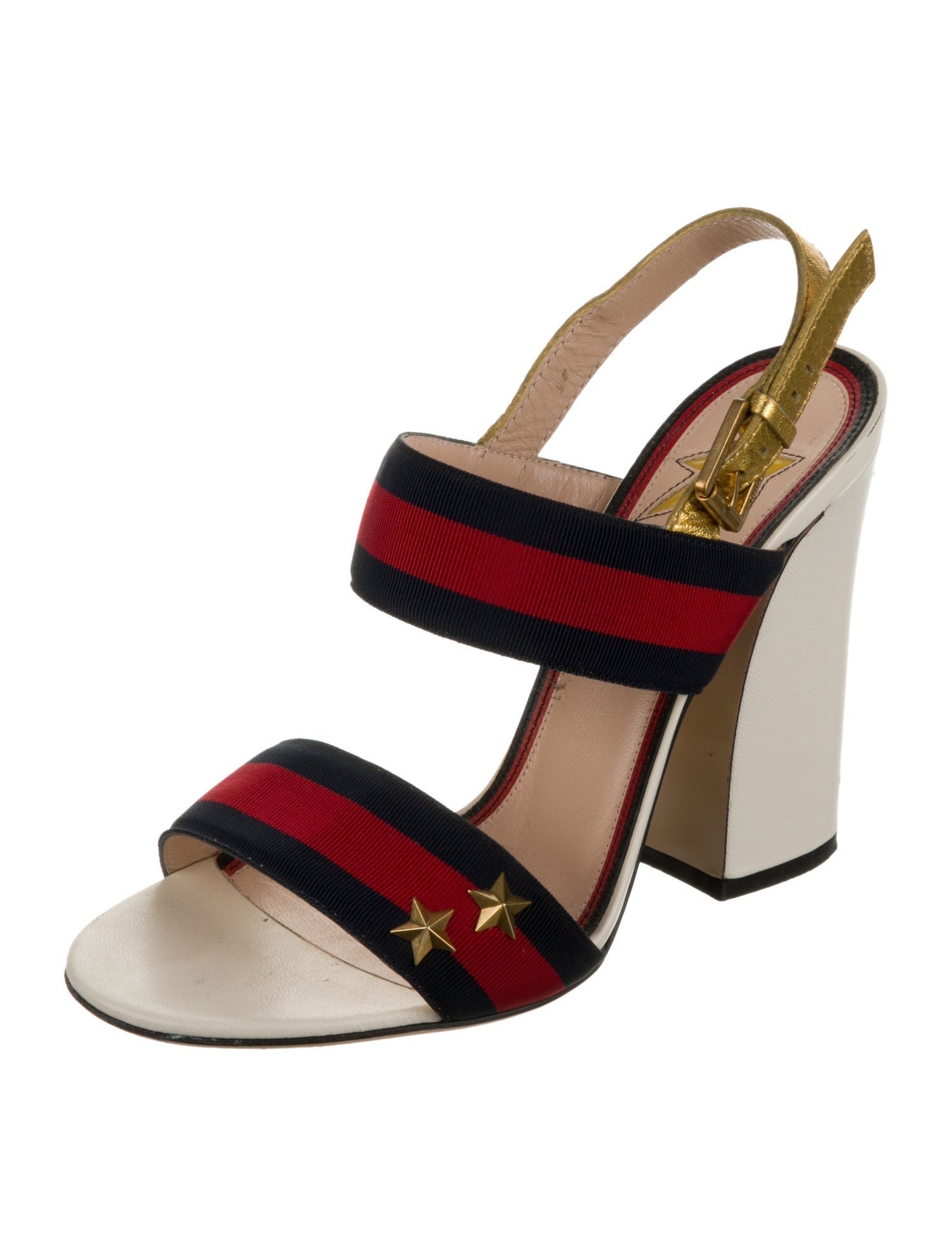 Gucci Sylvie Web Accent Leather Slingback Sandals